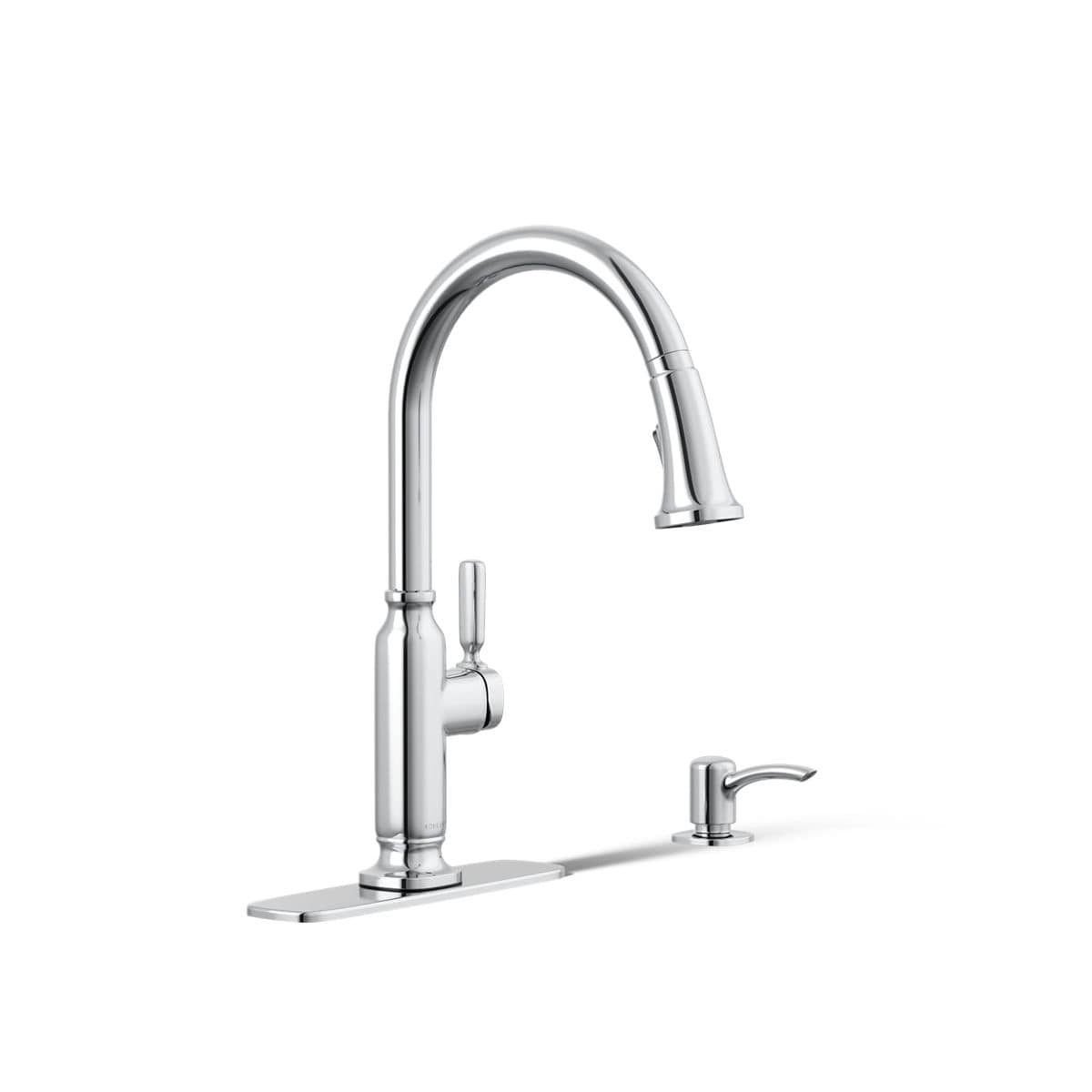 KOHLER R28703-SD-CP Ealing Polished Chrome Single Handle Deck-mount Pull-down Kitchen Faucet with Sprayer ( Deck Plate Included ) (Soap Dispenser Included)