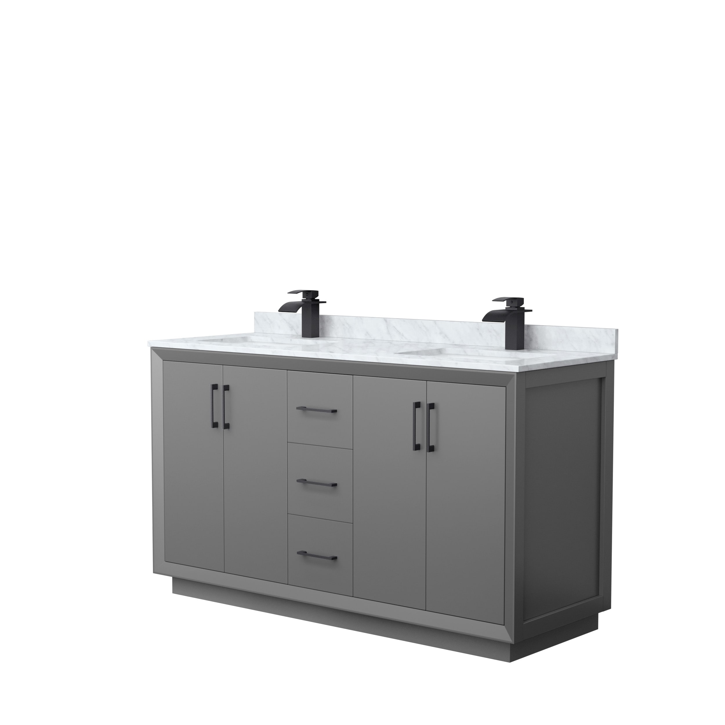 Wyndham Collection WCF414160DGBCMUNSMXX Strada 60-in Dark Gray with Matte Black Trim Undermount Double sink Bathroom Vanity with White Carrara marble Natural marble Top