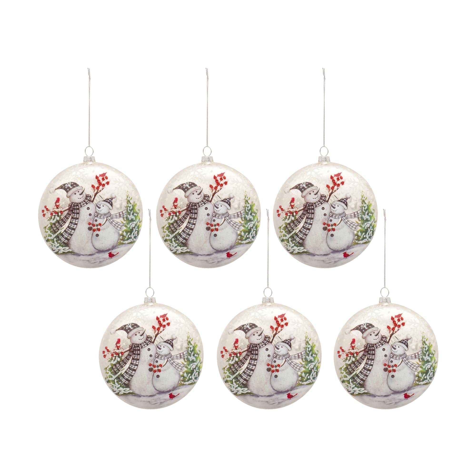 Melrose International 83120DS Snowman Disc Ornament (Set of 6) 5.5H Glass