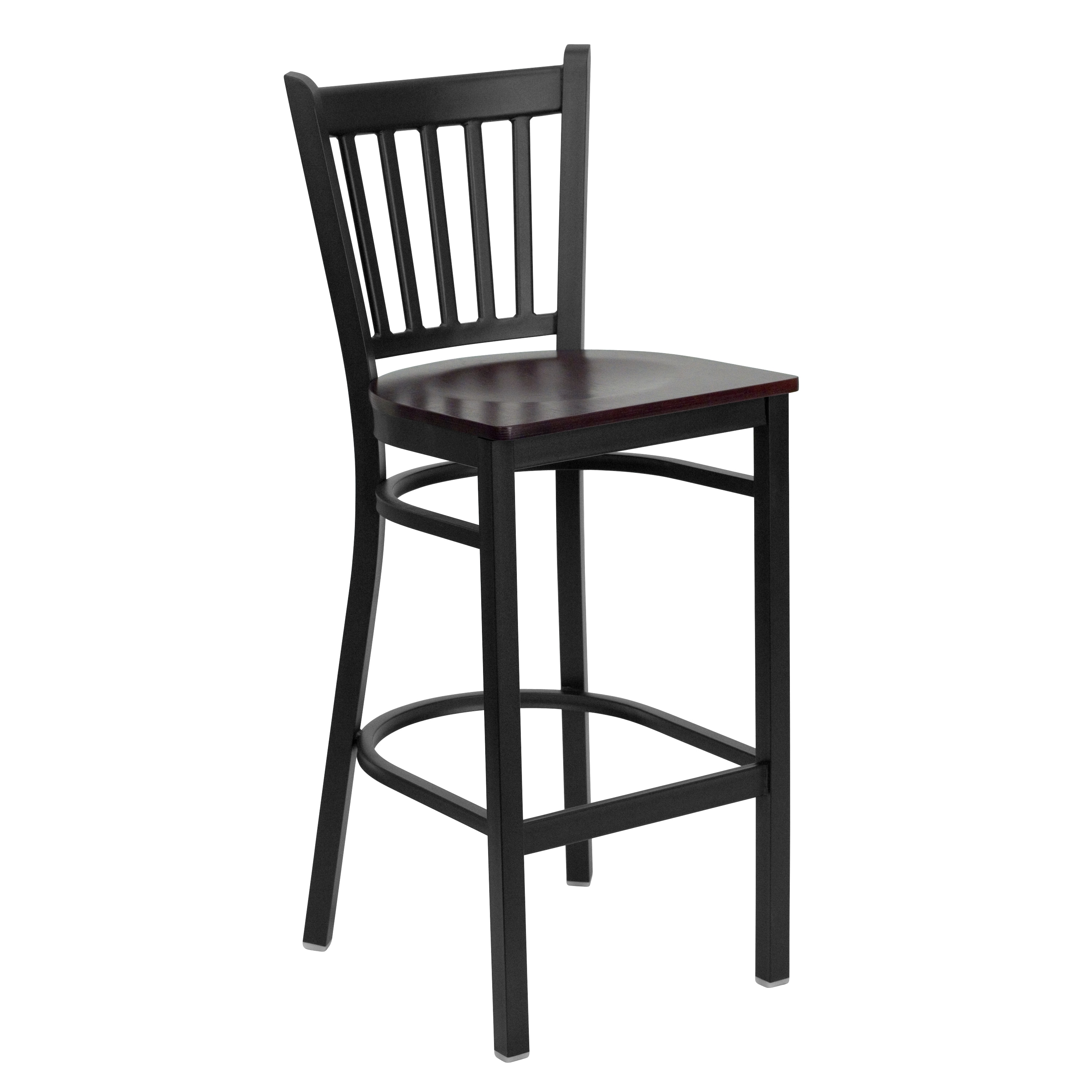 Flash Furniture 847254010078 Mahogany Wood Seat/Black Metal Frame 28.75-in H Bar height Square seat Metal Bar Stool and Back