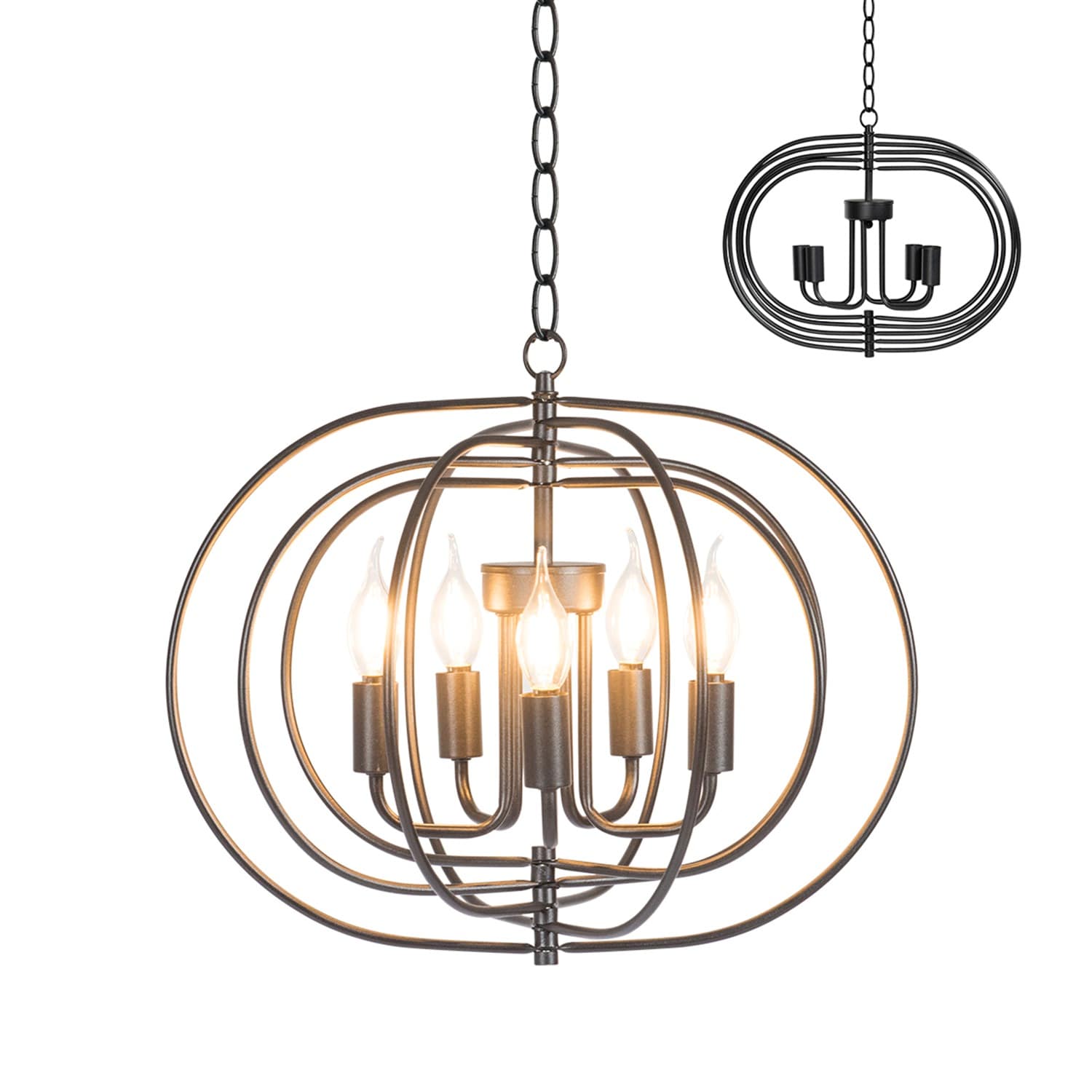 Costway 16 inches 5-Light Metal Pendant Chandelier with Iron Chain Pivoting Interlocking Rings