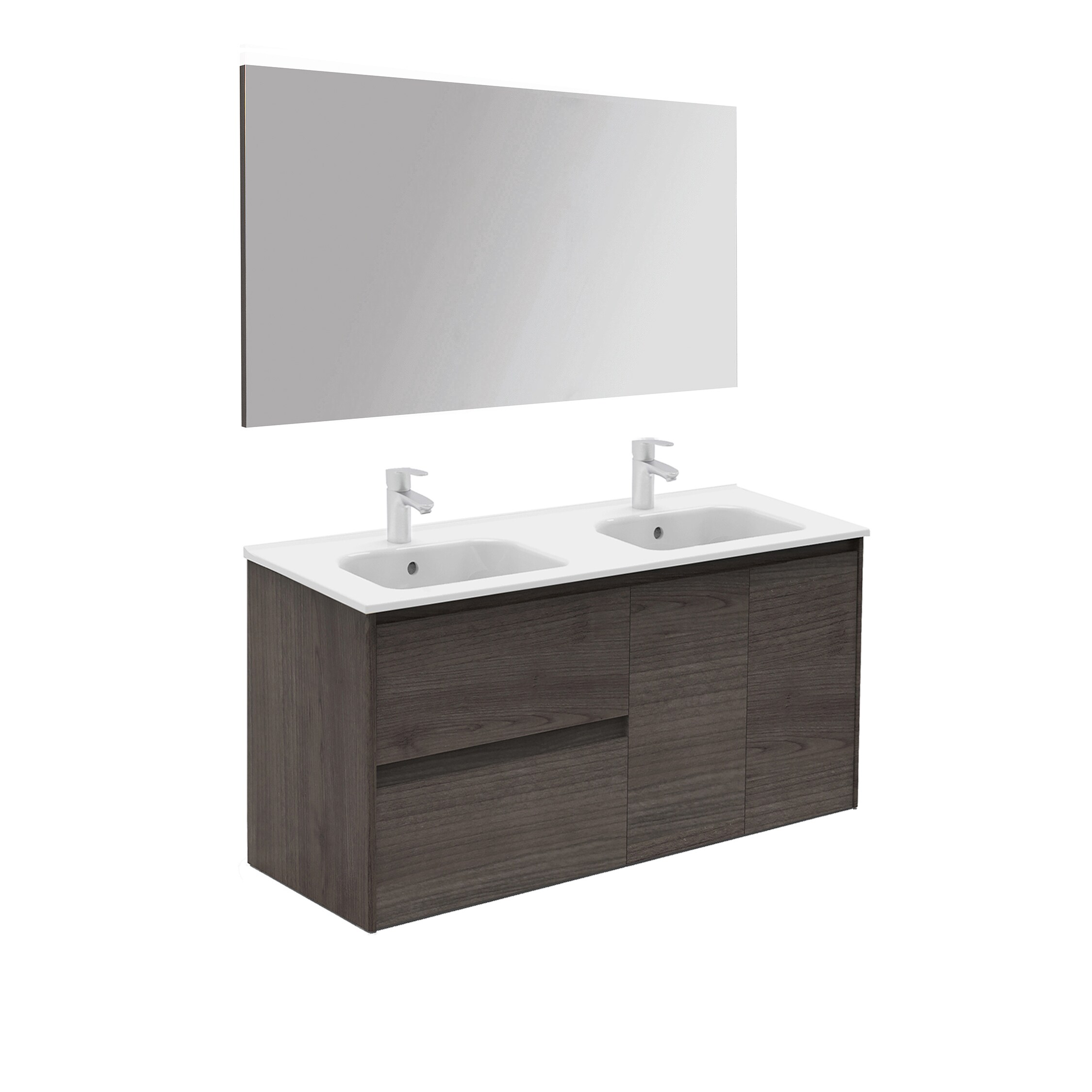 WS Bath Collections Ambra 48-in Samara Ash Double Sink Bathroom Vanity with Ceramic White Ceramic Top