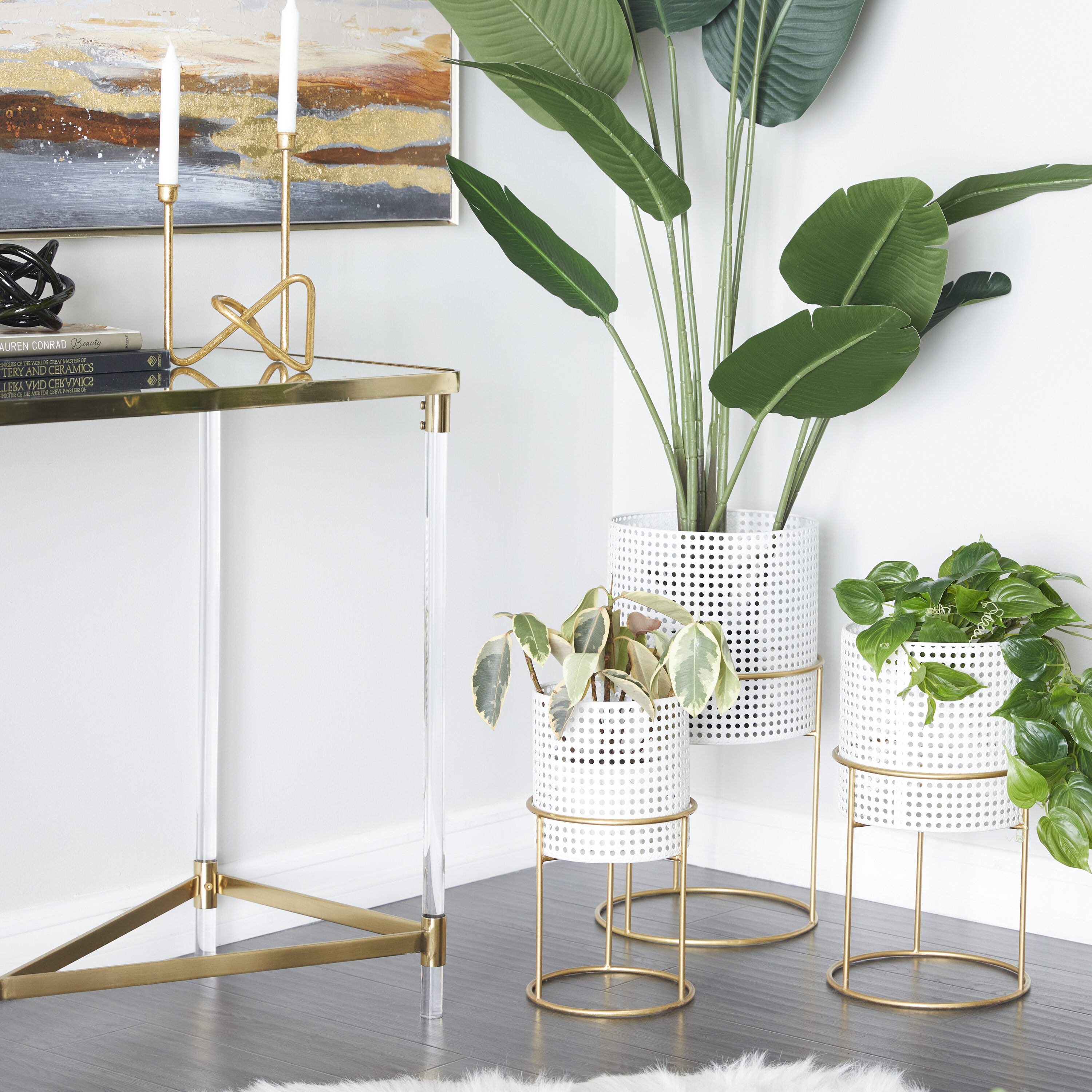 Grayson Lane 73887 3 -Pack Round 13.0-in W Extra Large White Metal Contemporary/Modern Indoor Planter Stand Included