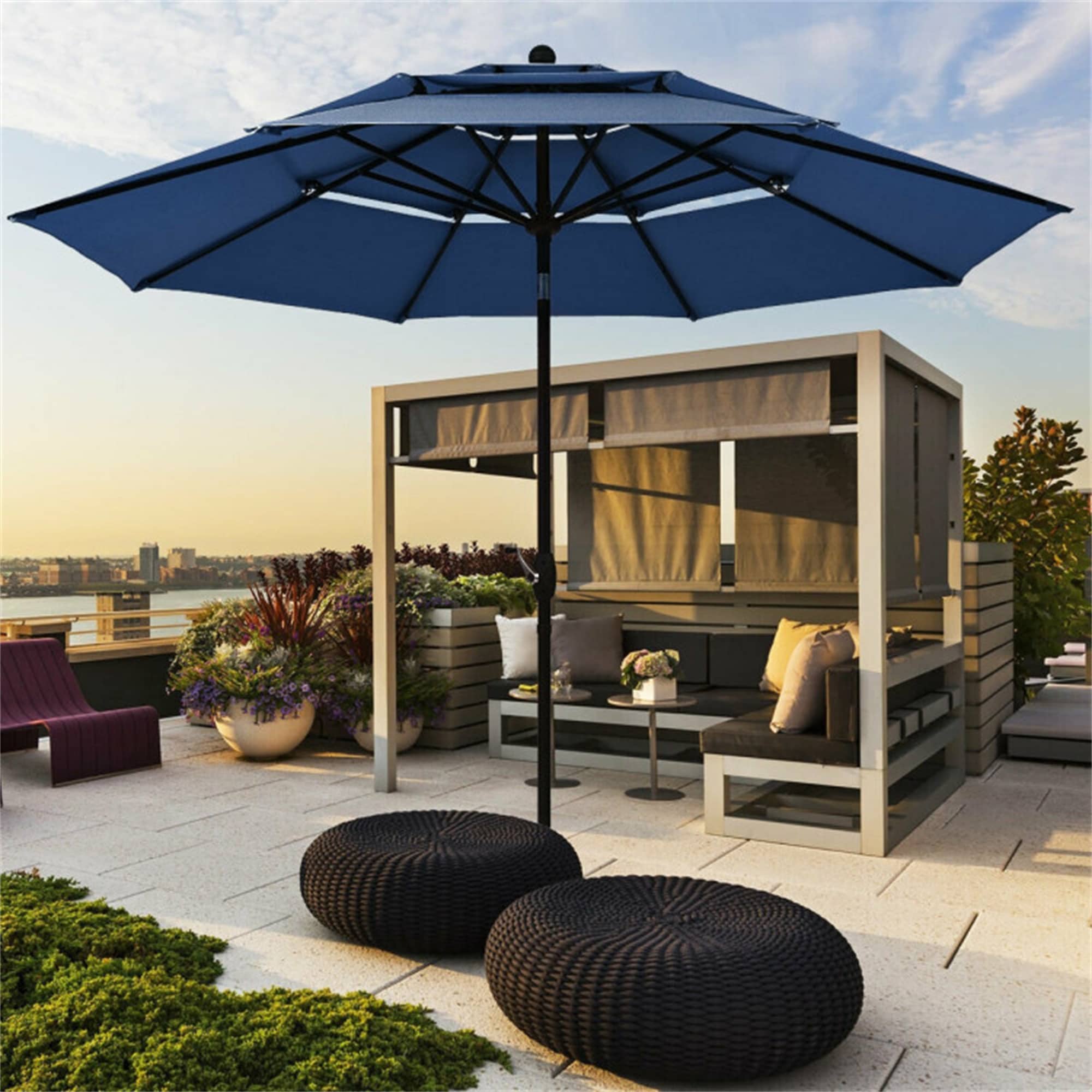 BABOOM BOM-3928-CF-CO 10-ft Aluminum Navy Auto-tilt Market Patio Umbrella