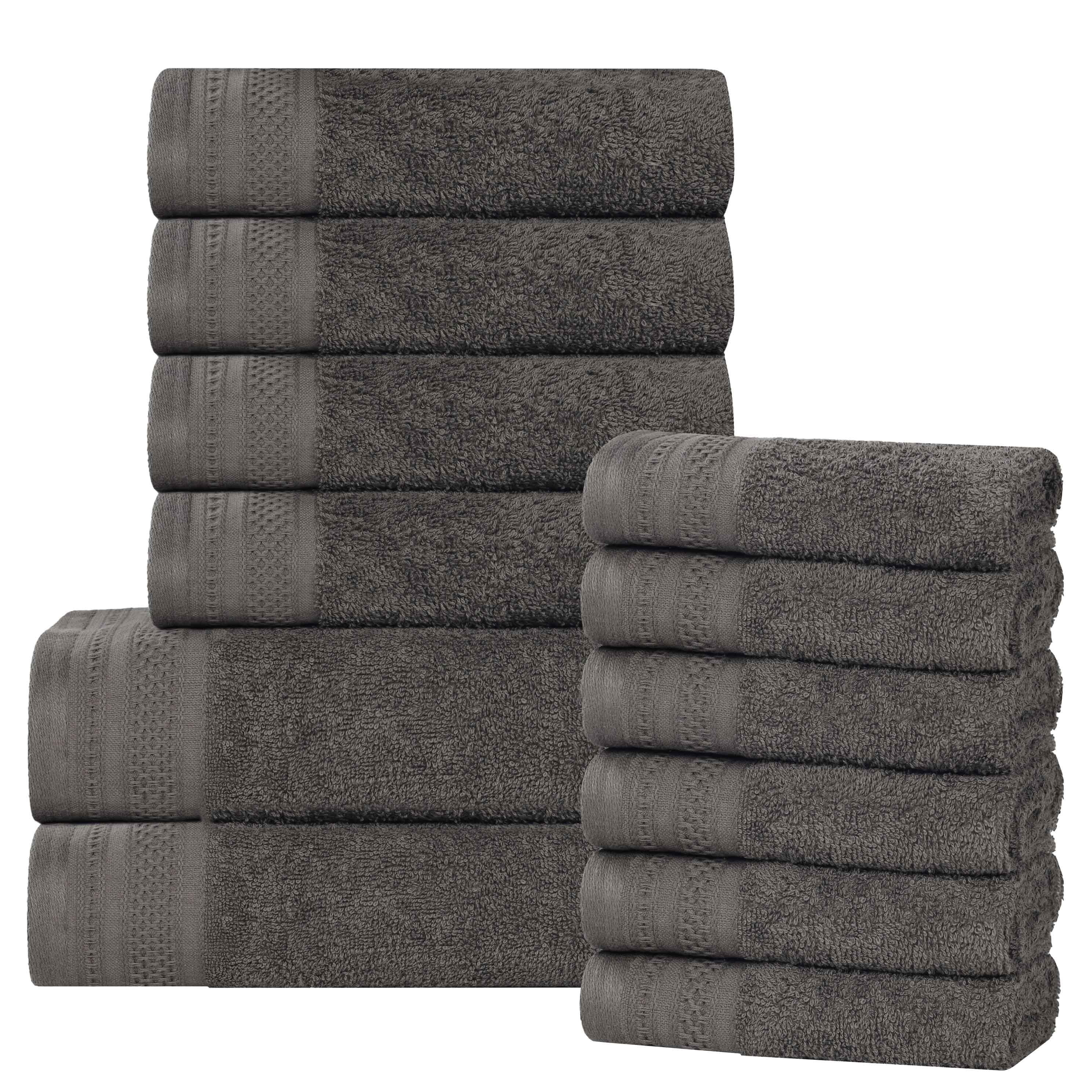 Slickblue 12 Piece Cotton Quick Dry Bath Towel Set Waffle Border Honeycomb Terry Bathroom Towels Bath Hand Face Towels for Home Use Multiple Color Options