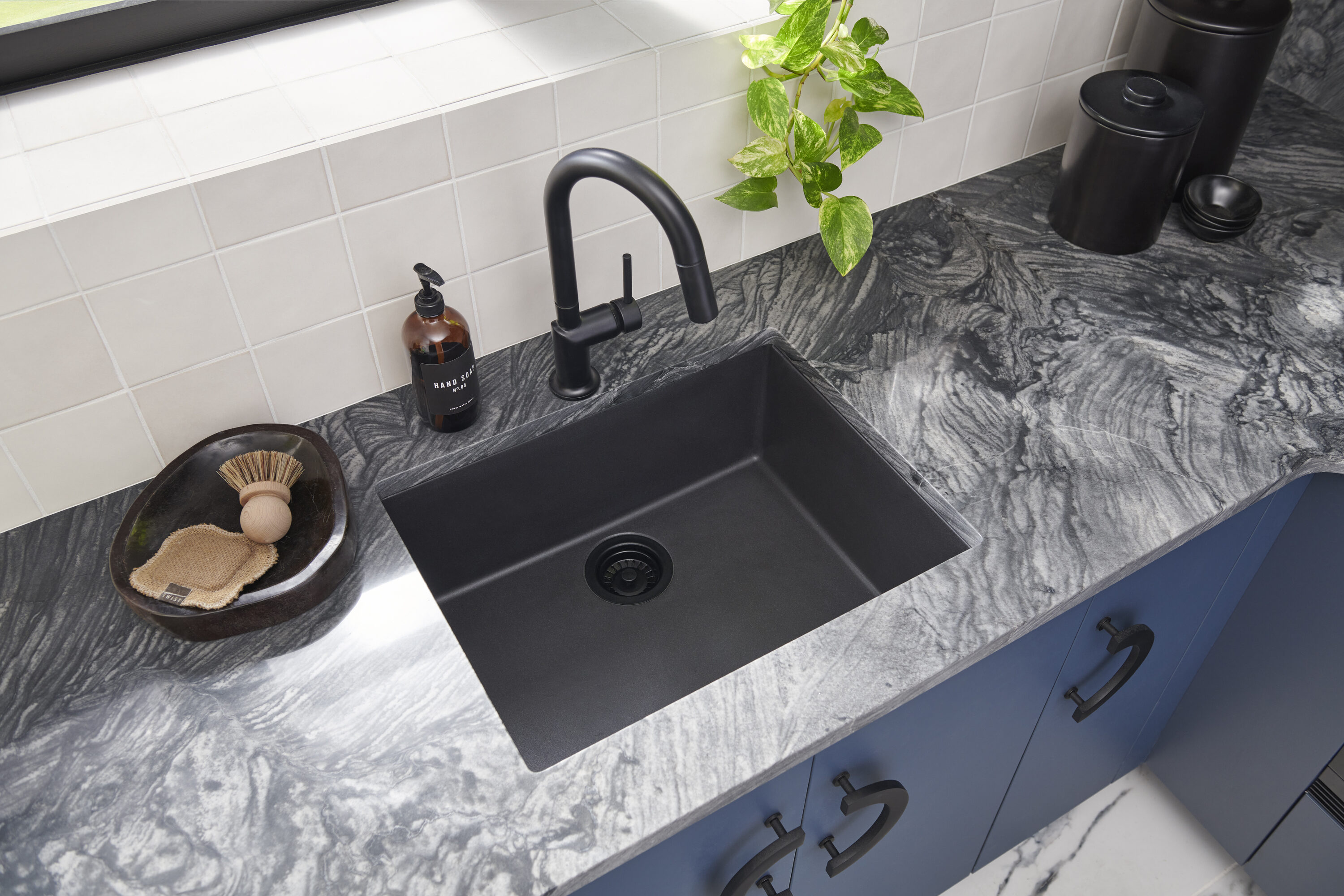Midnight Black Granite Composite Drop-in Kitchen Sink with Workstation