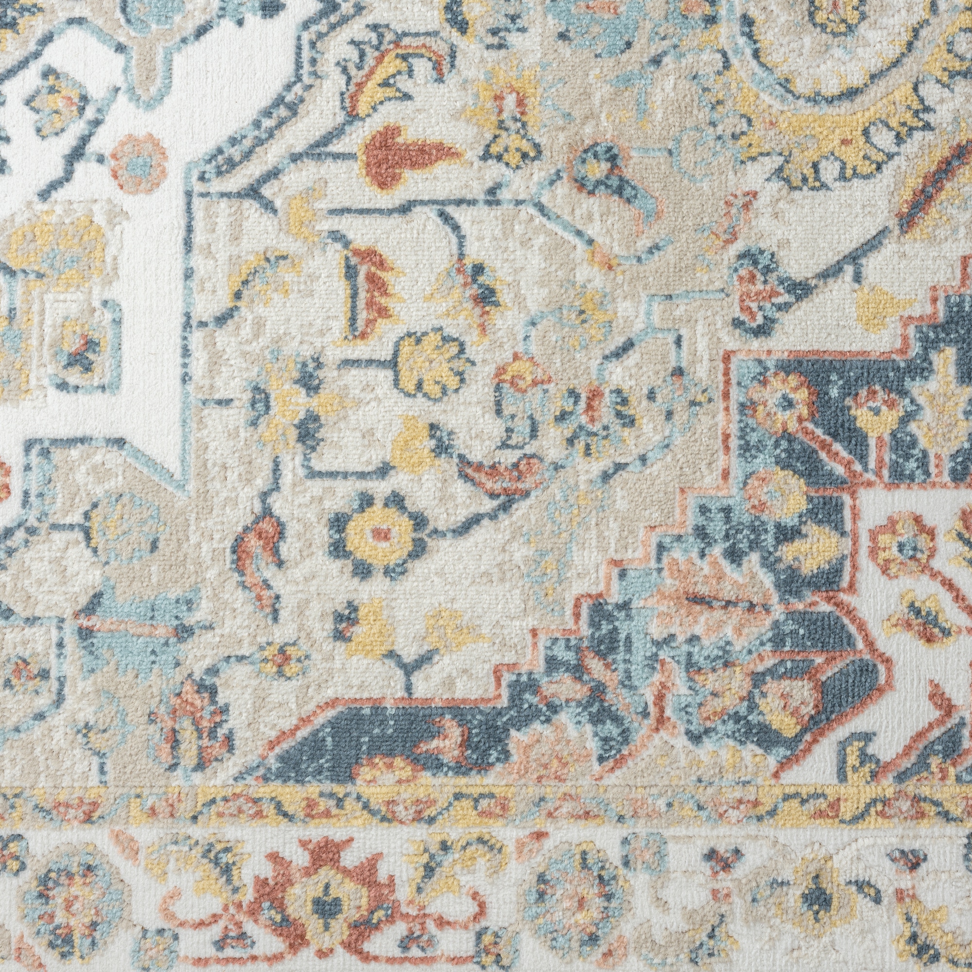 Arcady Ivory and Blue Synthetic Medallion Runner Rug