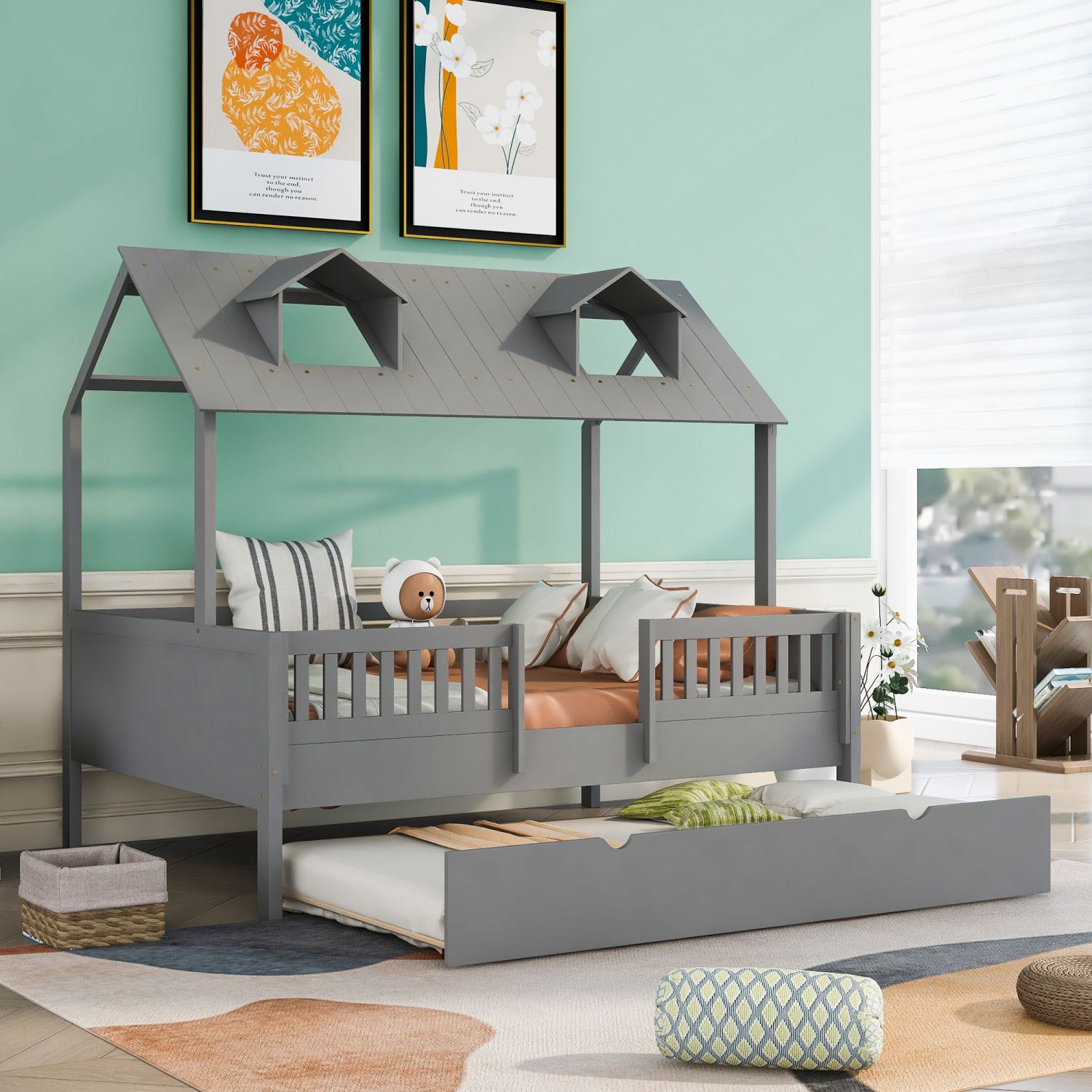 JASMODER LP000086AAE Gray Full Composite Platform Bed