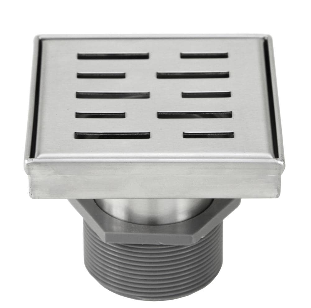 eModernDecor Shower Square Linear Drain 4-in and Stripe Pattern Grate and  Brushed 304 Stainless Steel in the Shower Drains department at