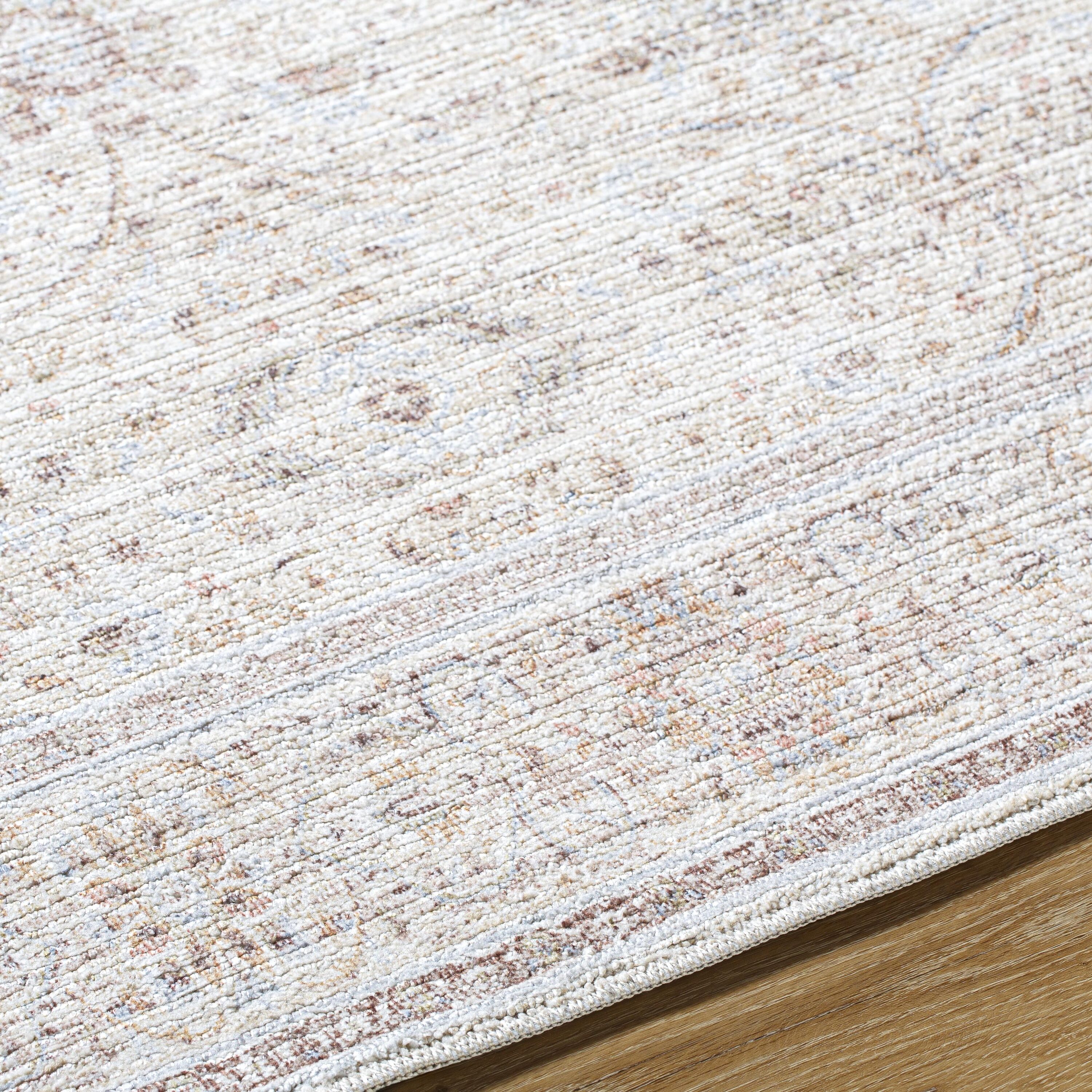 Ivory and Light Gray Synthetic Reversible Runner Rug, 2'6" x 7'3"