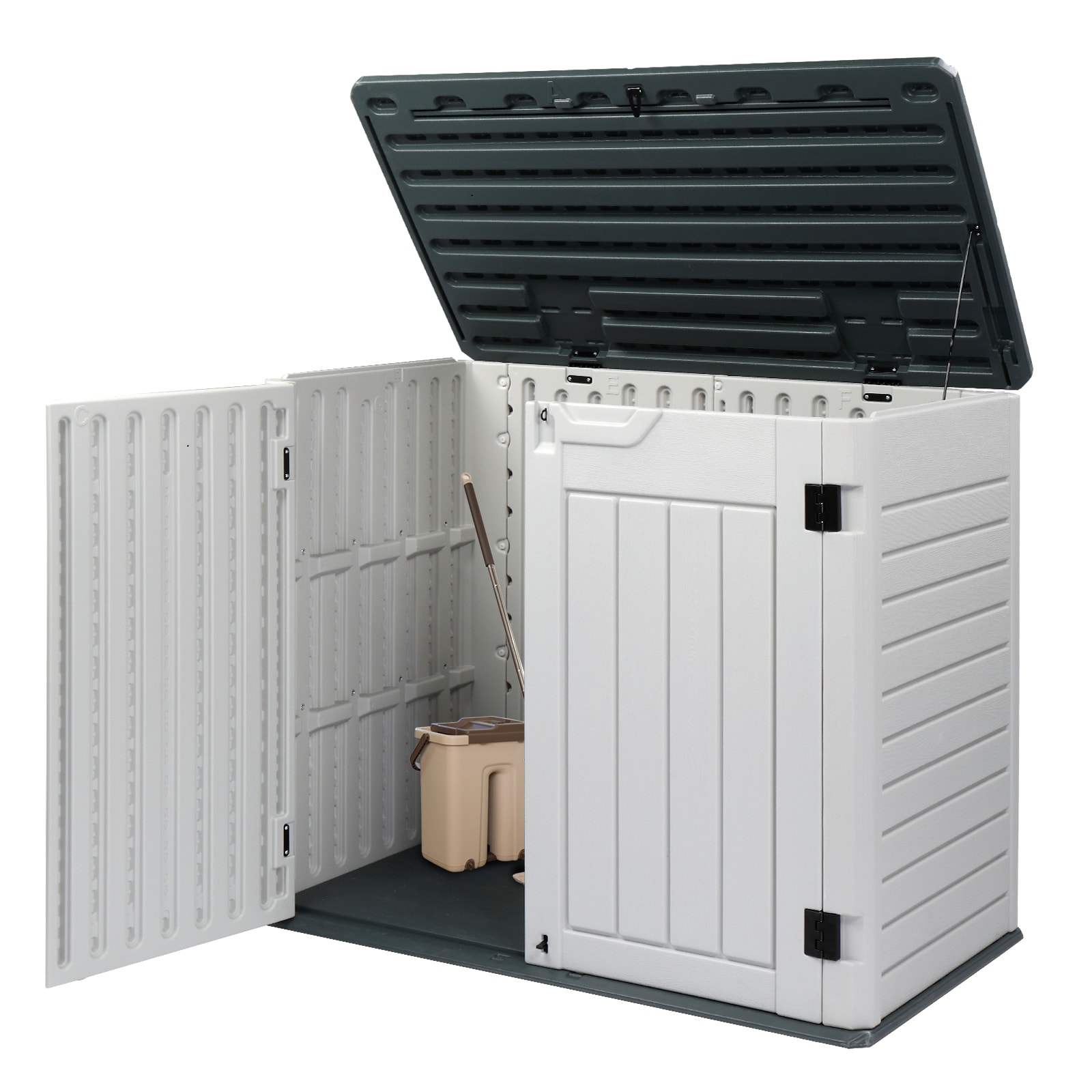 Outopee LO1G55000152+53 Deck Box 260-Gallon Gray White Plastic Deck Box