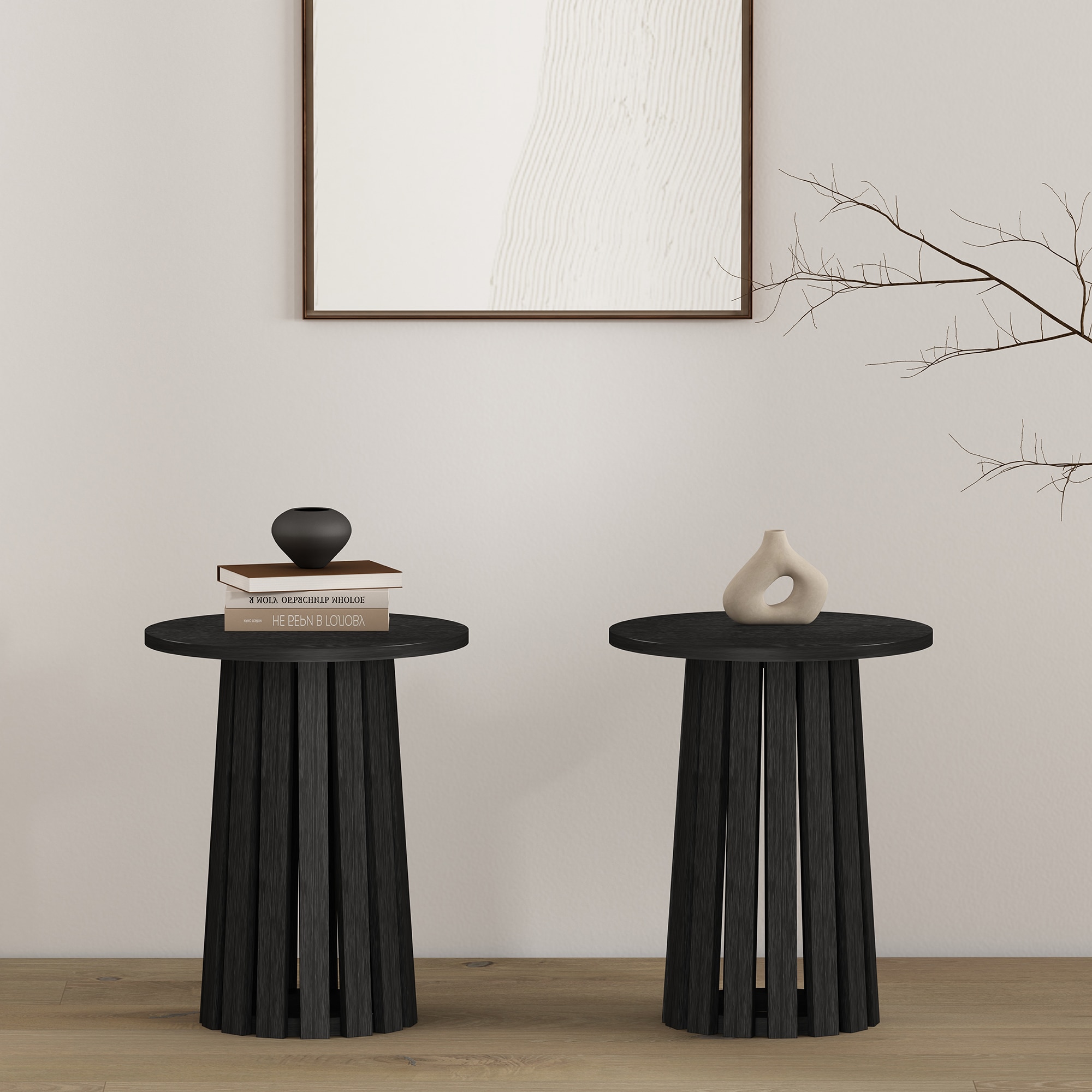 Manhattan Comfort 2-ET012-BK 17.7-in W x 21.9-in H Black Composite Round Modern End Table Assembly Required