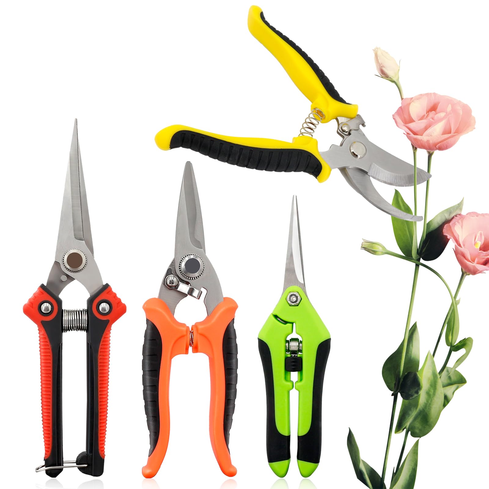 KHKFY 4 Pack Garden Pruning Shears Stainless Steel Clipper Kits Handheld Garden Trimming Scissors with Sharp Blades Curved and Straight for #LKH0814B207