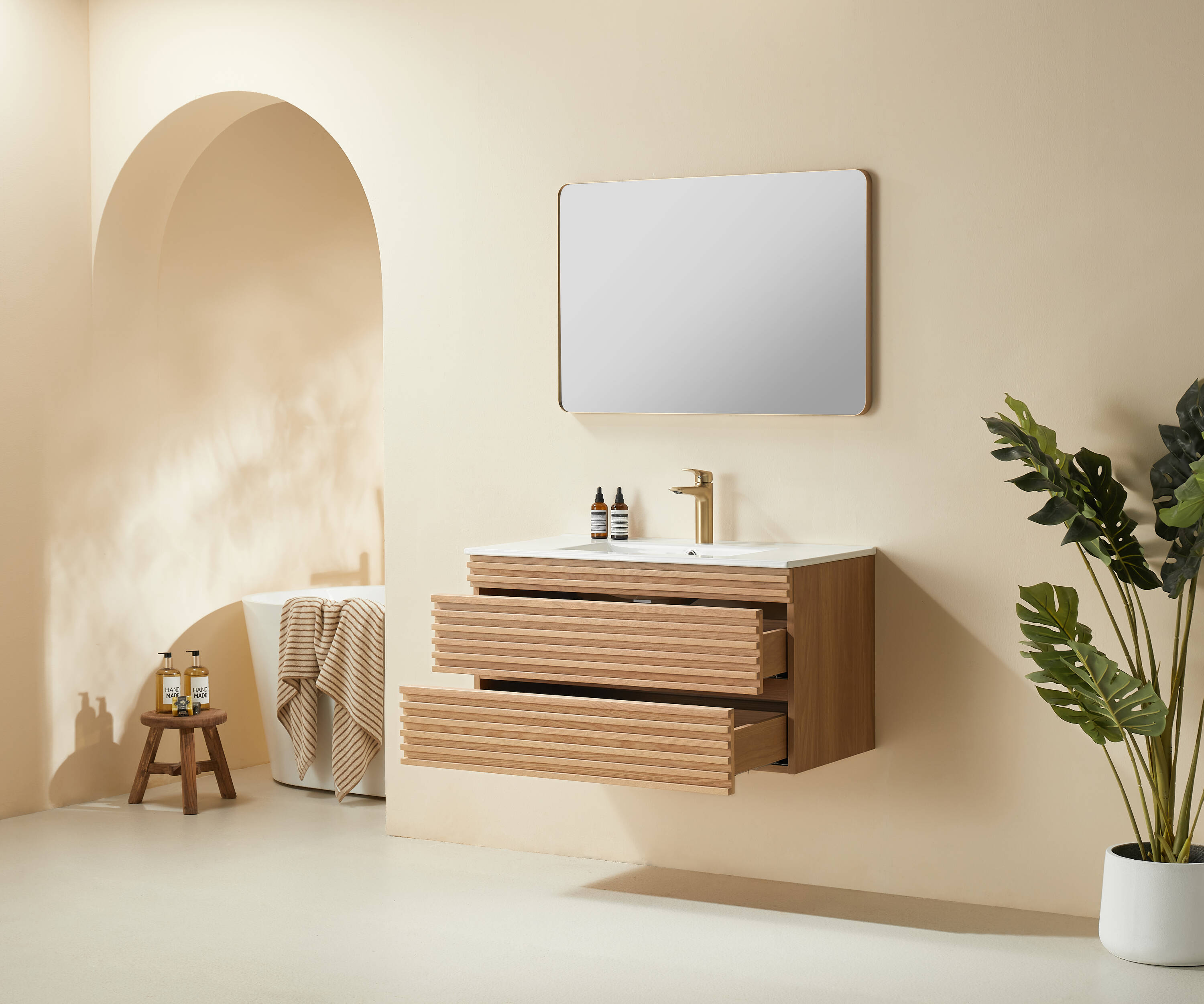 Iseryn Bath Vanity 36-in Natural Walnut Undermount Single Sink Floating ...