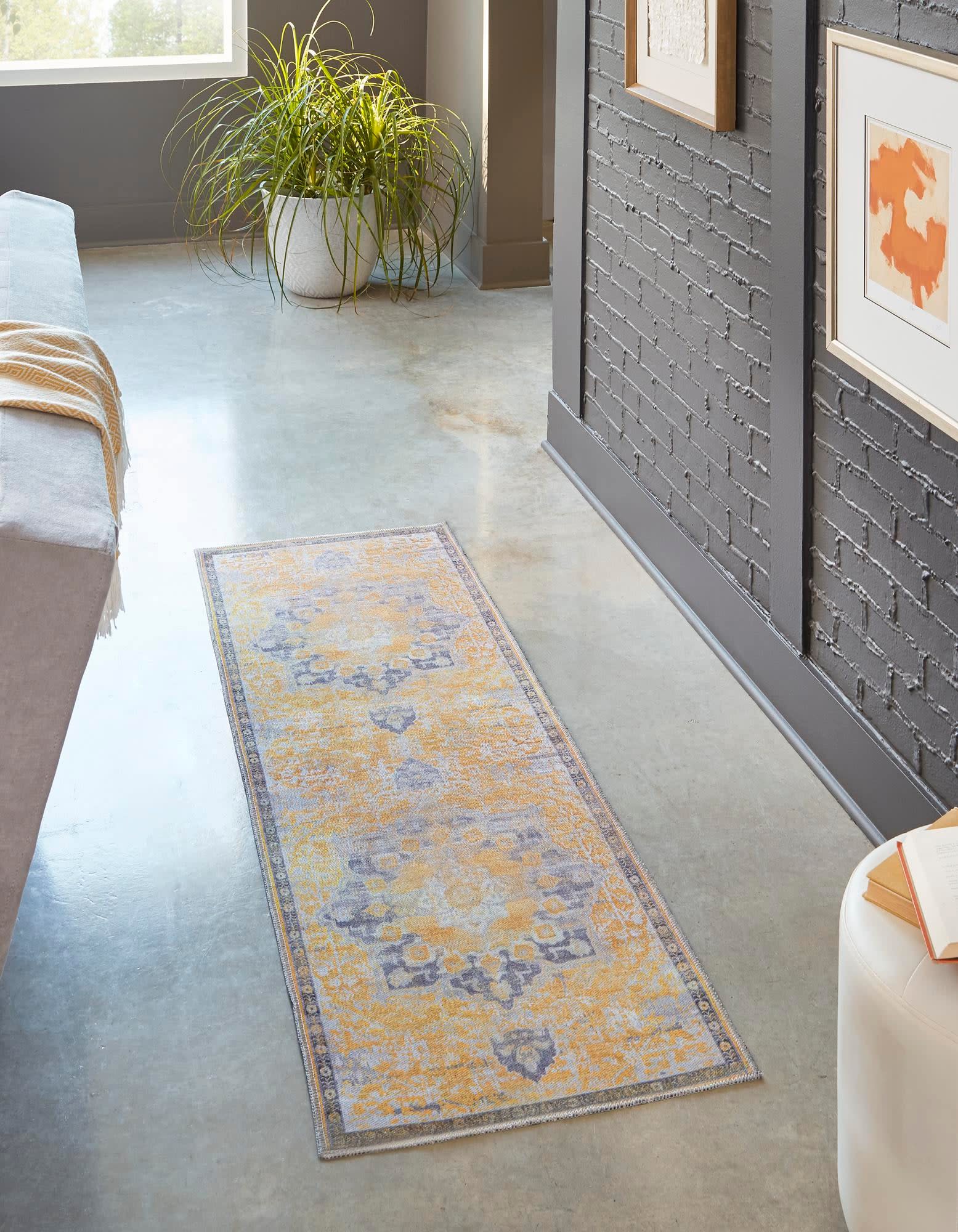 Unique Loom 3166842 Renaissance 2 x 10 (ft) Loomed Polyester Tuscan Yellow Washable Rectangular Indoor Medallion Runner rug