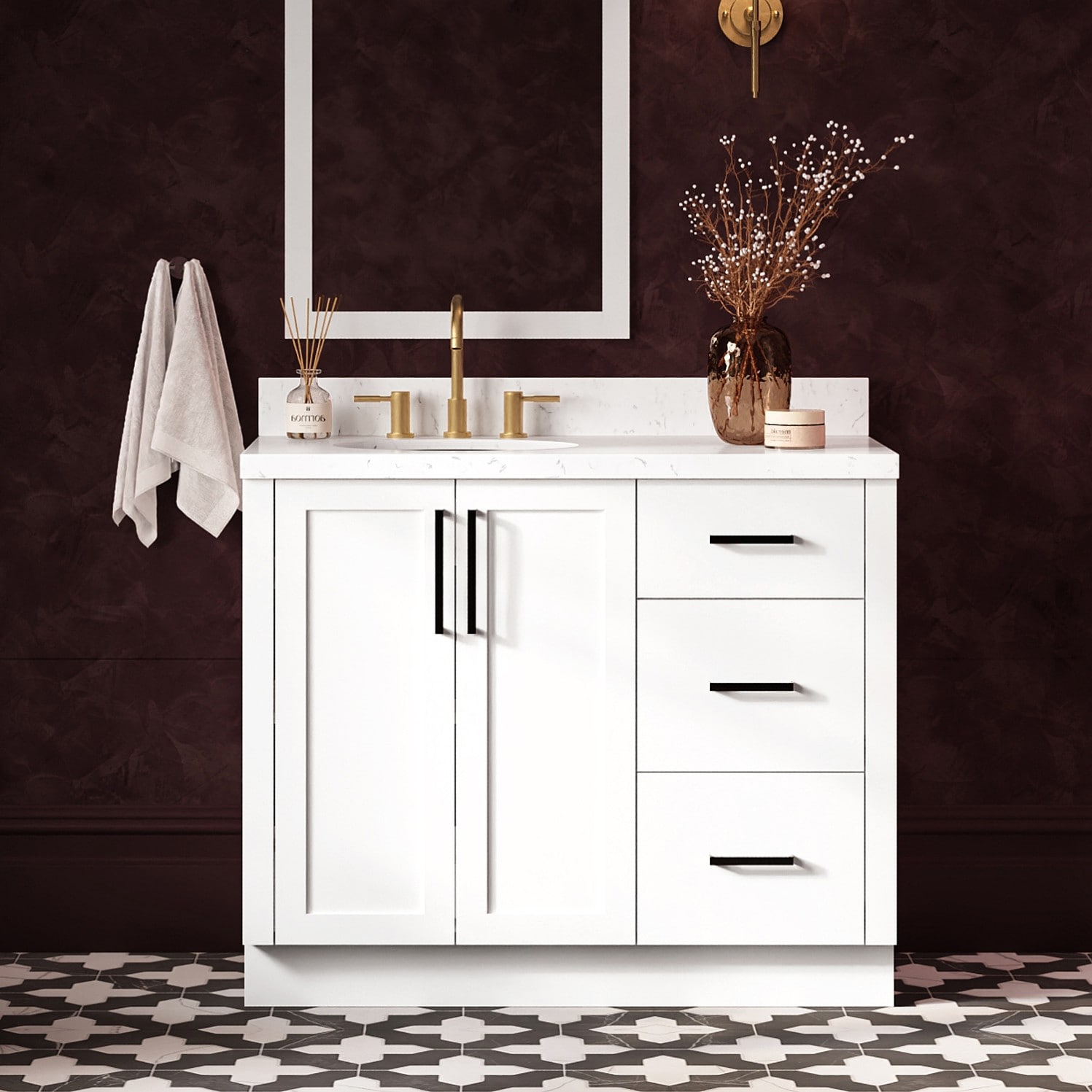 ARIEL Loren 42-in White Undermount Single Sink Bathroom Vanity with Carrara White Quartz Quartz Top