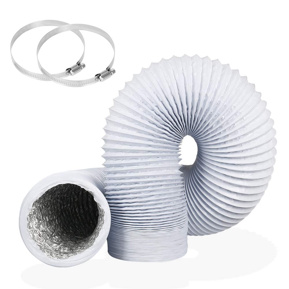 Afoxsos  4 Inch 10 Foot Long Flexible Aluminum Air Ducting Heavy Duty White Four Layer Dryer Vent Hose with Two Stainless Steel Clamps