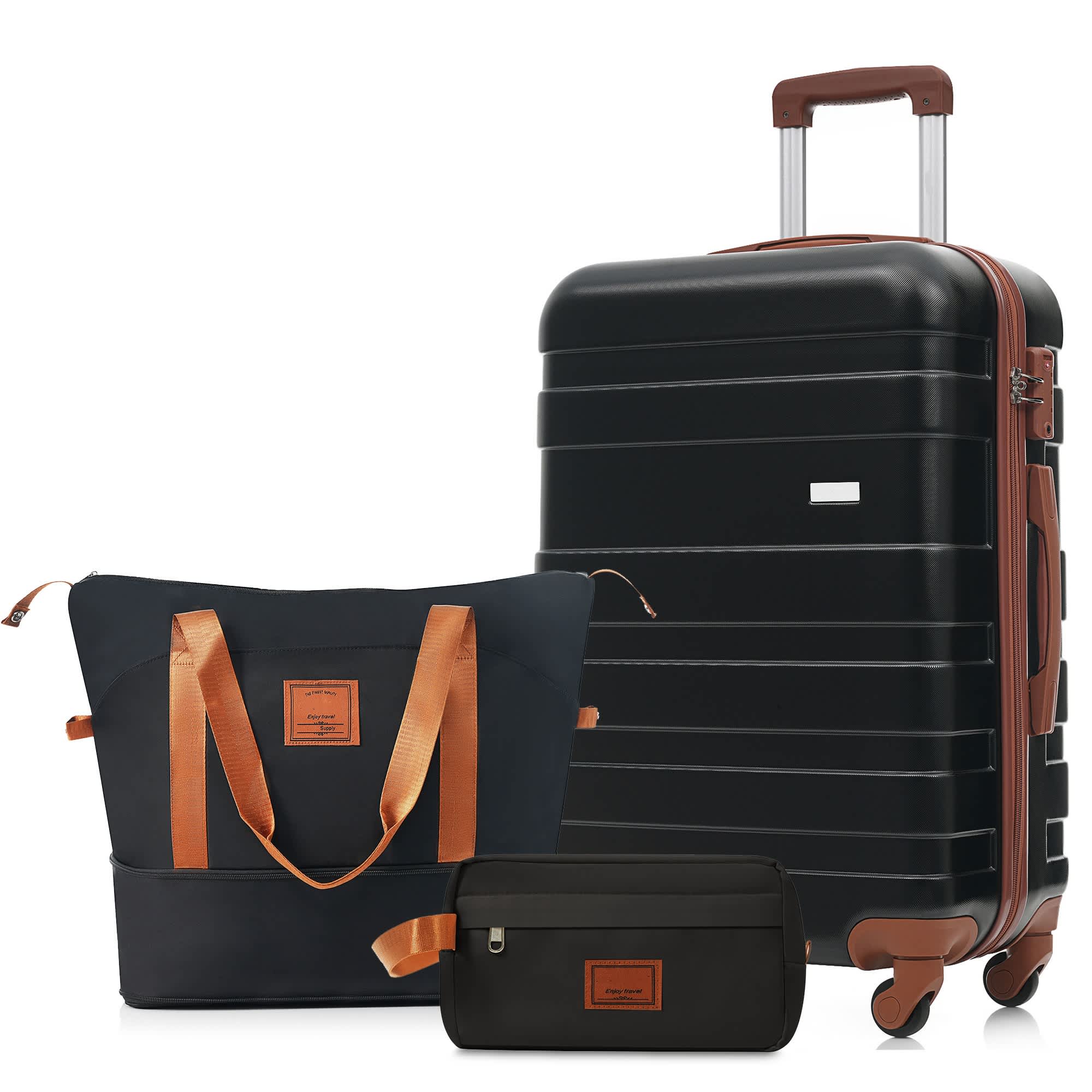 Vynxaria  3 Piece Luggage Set 24 Inch Hard Case Spinner Wheels TSA Lock Black