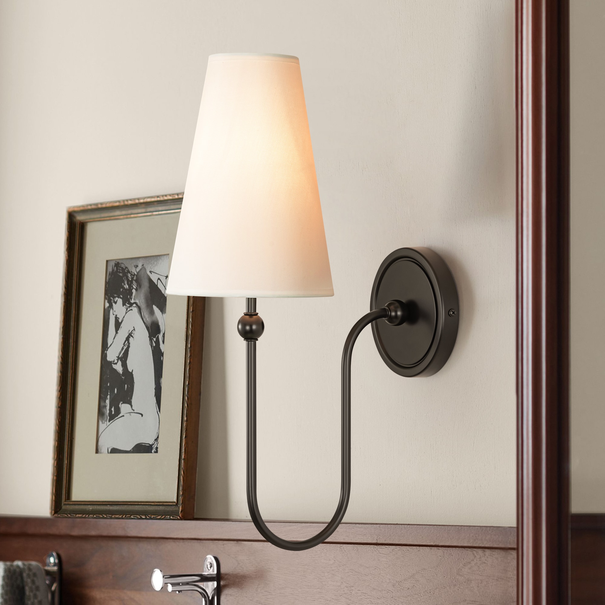 Rennnsan Vivienne 5.9-in W 1 -Light Matte Black French country/cottage Hardwired Damp rated Wall Sconce