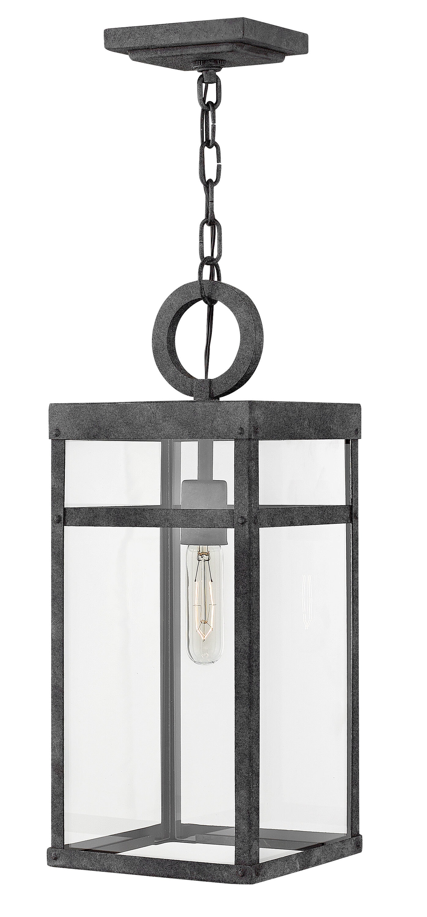 Hinkley 2802DZ-LL Porter Aged Zinc Transitional Clear glass Rectangle Medium Indoor/Outdoor Hanging Pendant light