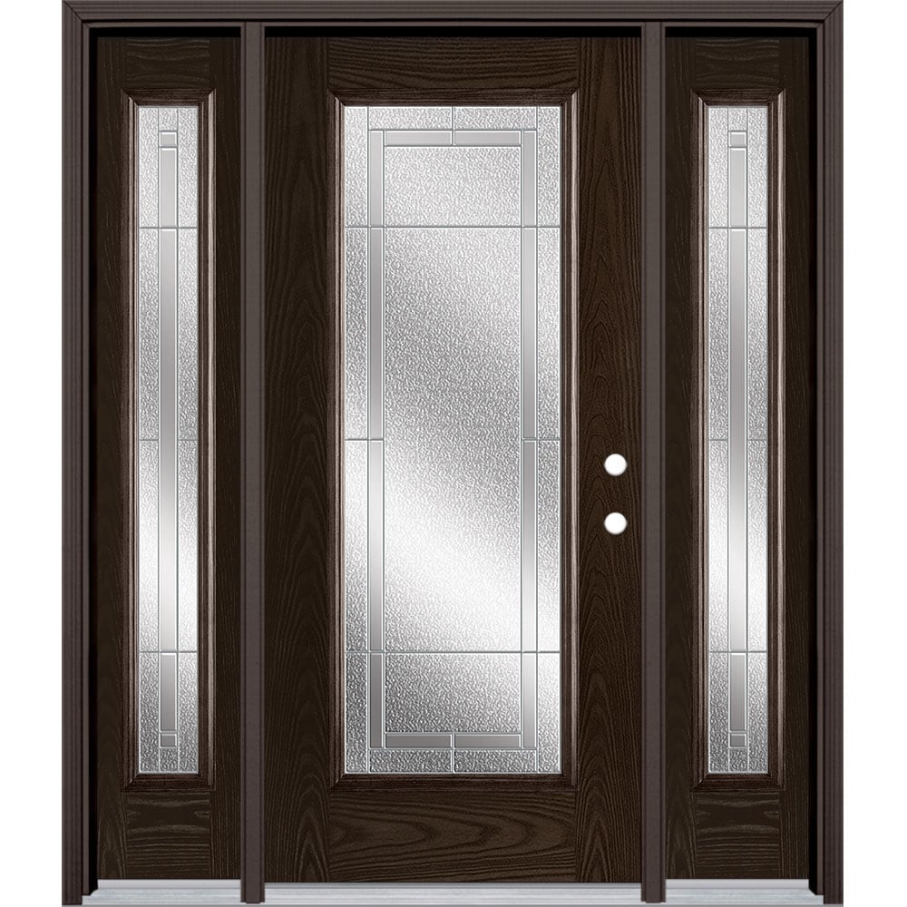 Masonite 3419855 Focus 60-in x 80-in x 4-9/16-in Fiberglass Full lite Left-hand inswing Walnut Stained Prehung Front Door with Sidelights with Brickmould Insulating core