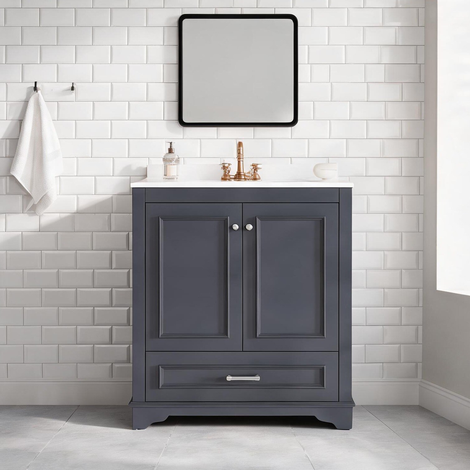 Watnature 30-Inch French-Inspired Bathroom Vanity with Ceramic Sink Two ...