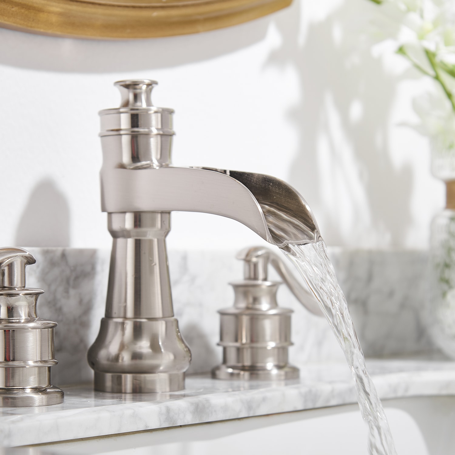 Clihome CL-MS914-MB Brushed Nickel Widespread 2-handle Waterfall Commercial/Residential Handle Bathroom Sink Faucet with Drain