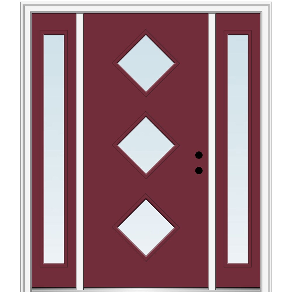 MMI DOOR ZZ346315L 64-in x 80-in x 4-9/16-in Fiberglass Pulse lite Left-hand inswing Burgundy Painted Prehung Front Door with Sidelights with Brickmould Insulating core