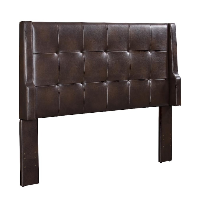 Linon Luxe Brown Full Queen Leather, Brown Leather Tufted Headboard