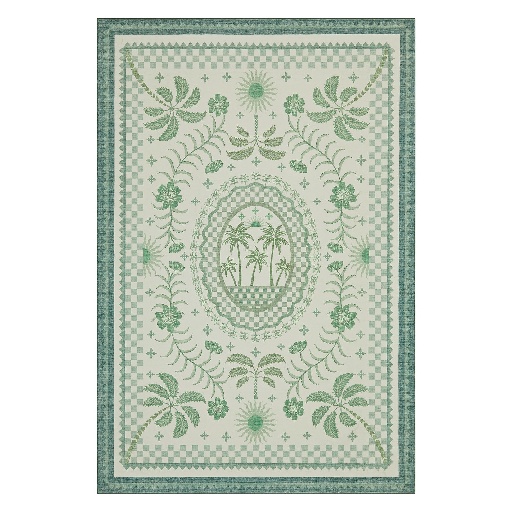 Garvee Washable Area Rug 10x13 FT Large Green Printed Carpet Foldable Non Slip Backing Faux Soft Floor Mat for Living Room Bedroom Dining #09GXFCHBNL-HXYY-1846