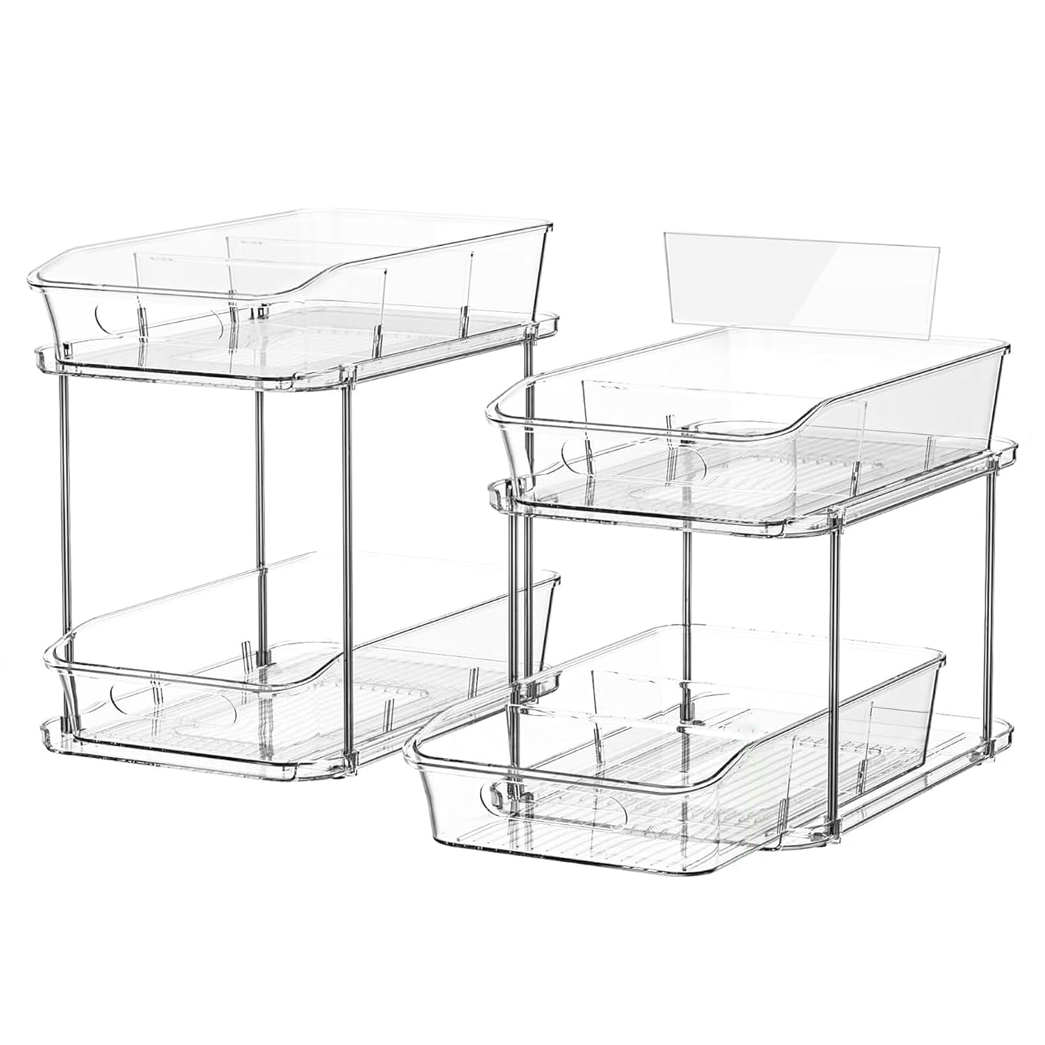 Aoibox  2-Tier Under Sink Organizers Multi-Purpose Stackable Bathroom Cabinet Pull-Out Pantry Storage with Dividers 2 Pack Clear
