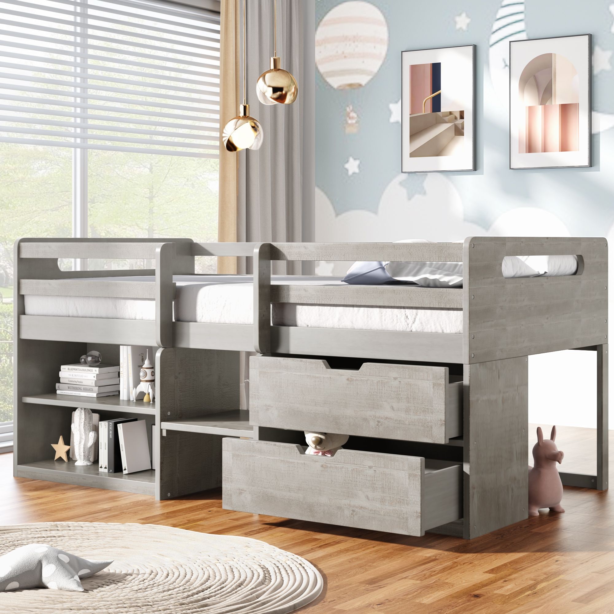 Yiekholo LL-1961AAE Antique Gray Twin loft Bunk Bed