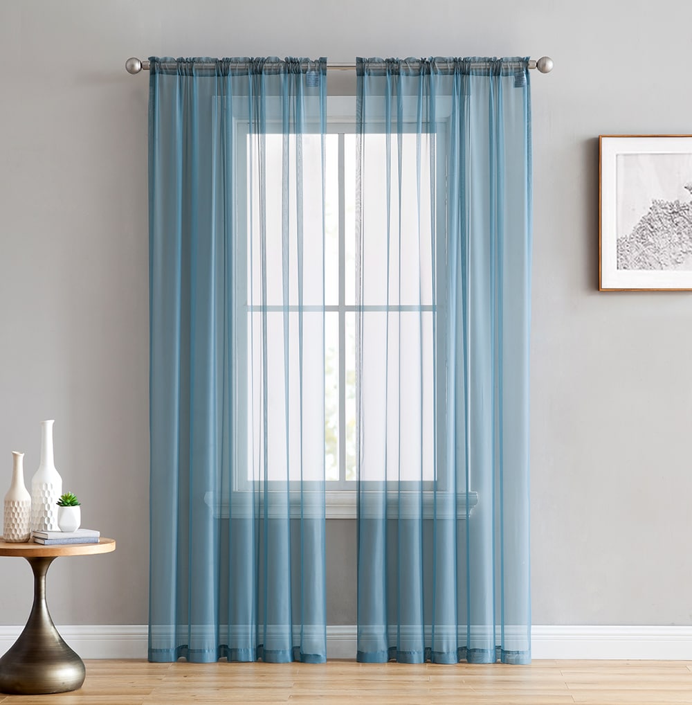 HLC.me SHPNL-96DSTYBLU 95-Inches Dusty Blue Sheer Rod pocket Curtain panel pair