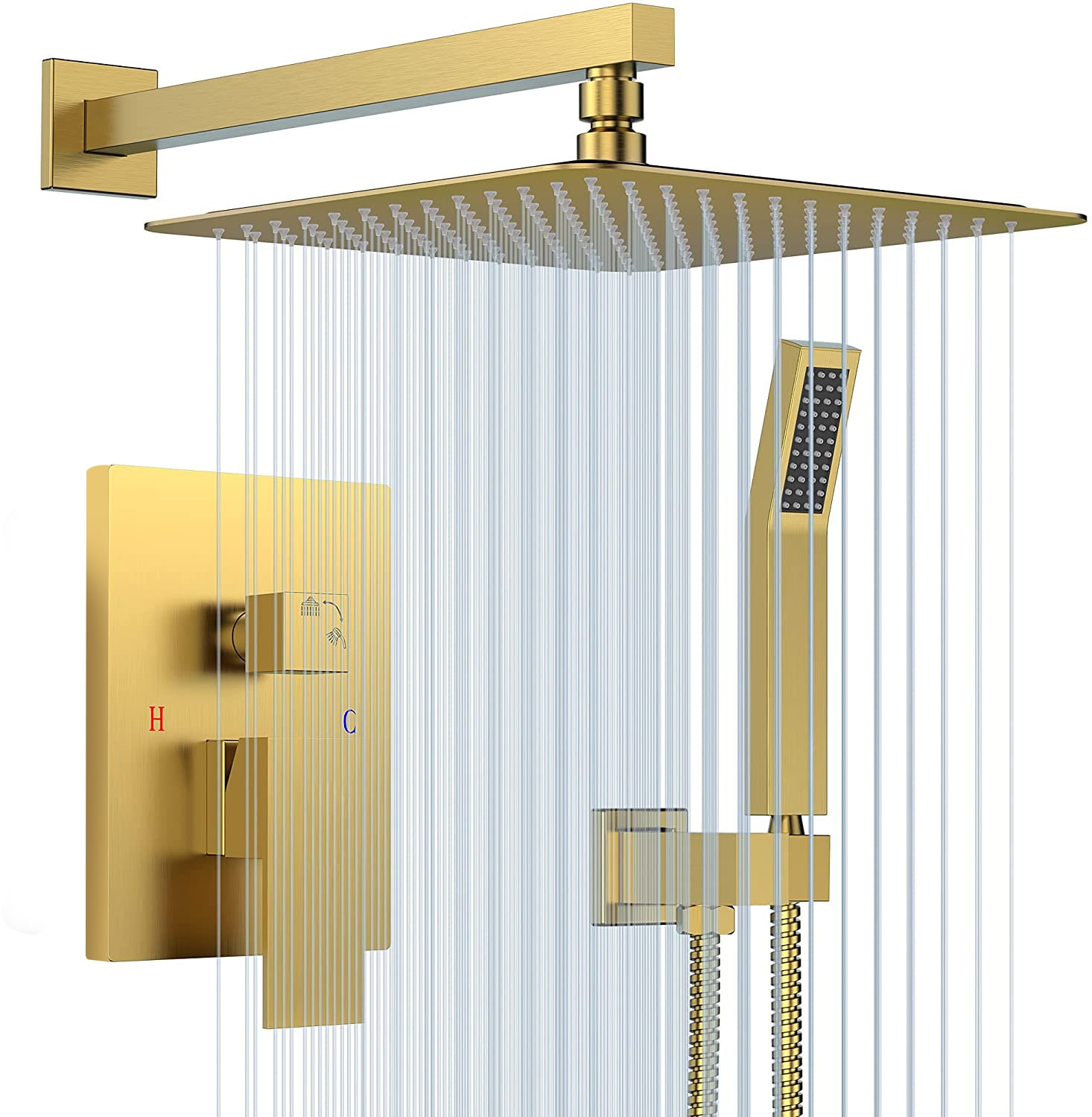brushed gold dual shower heads 4 way thermostatic shower system with body  jets - 7'6 x 10'9 - On Sale - Bed Bath & Beyond - 35851760