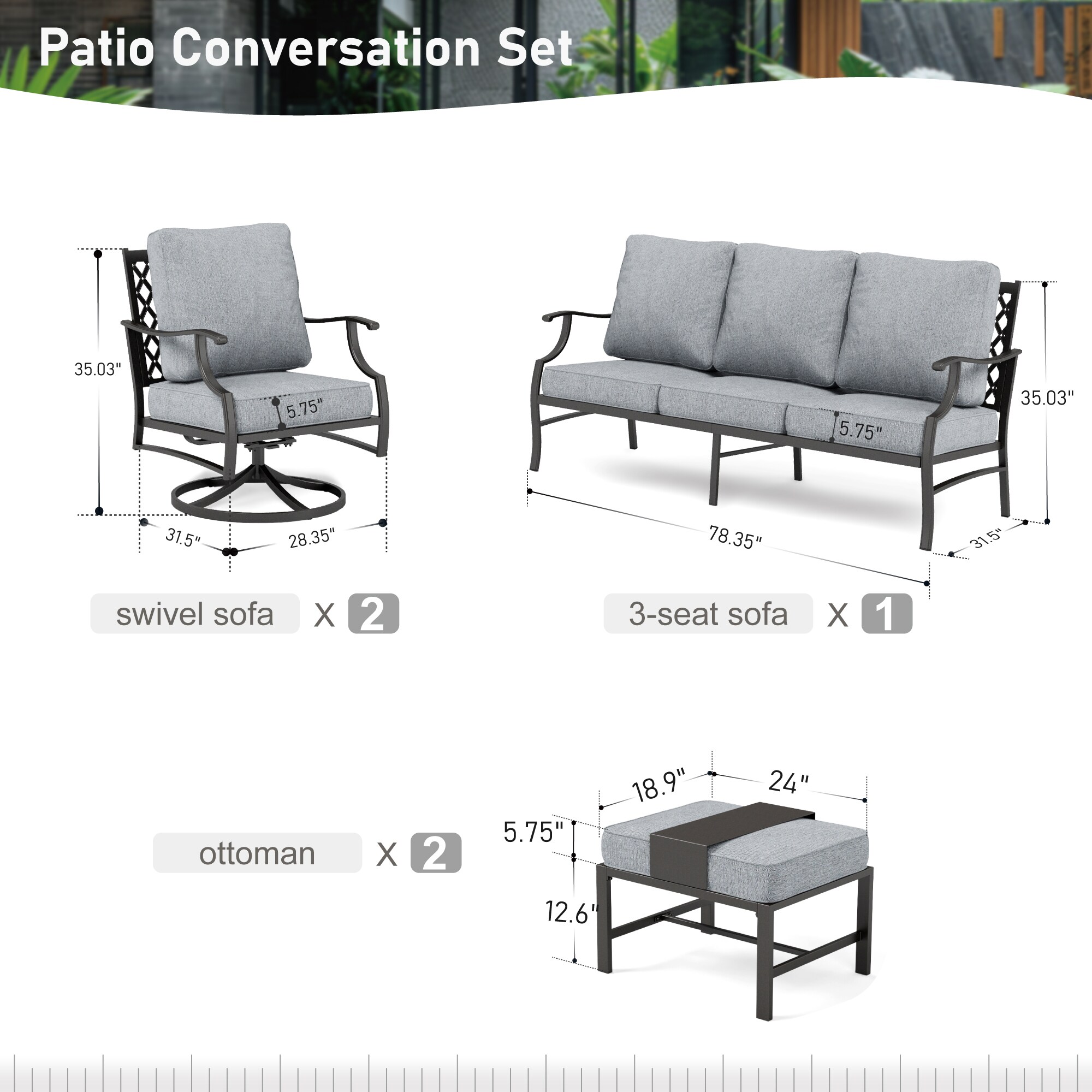 Sunshine Valley CP003-08-5-GR Patio-Conversation-Sets - View #10