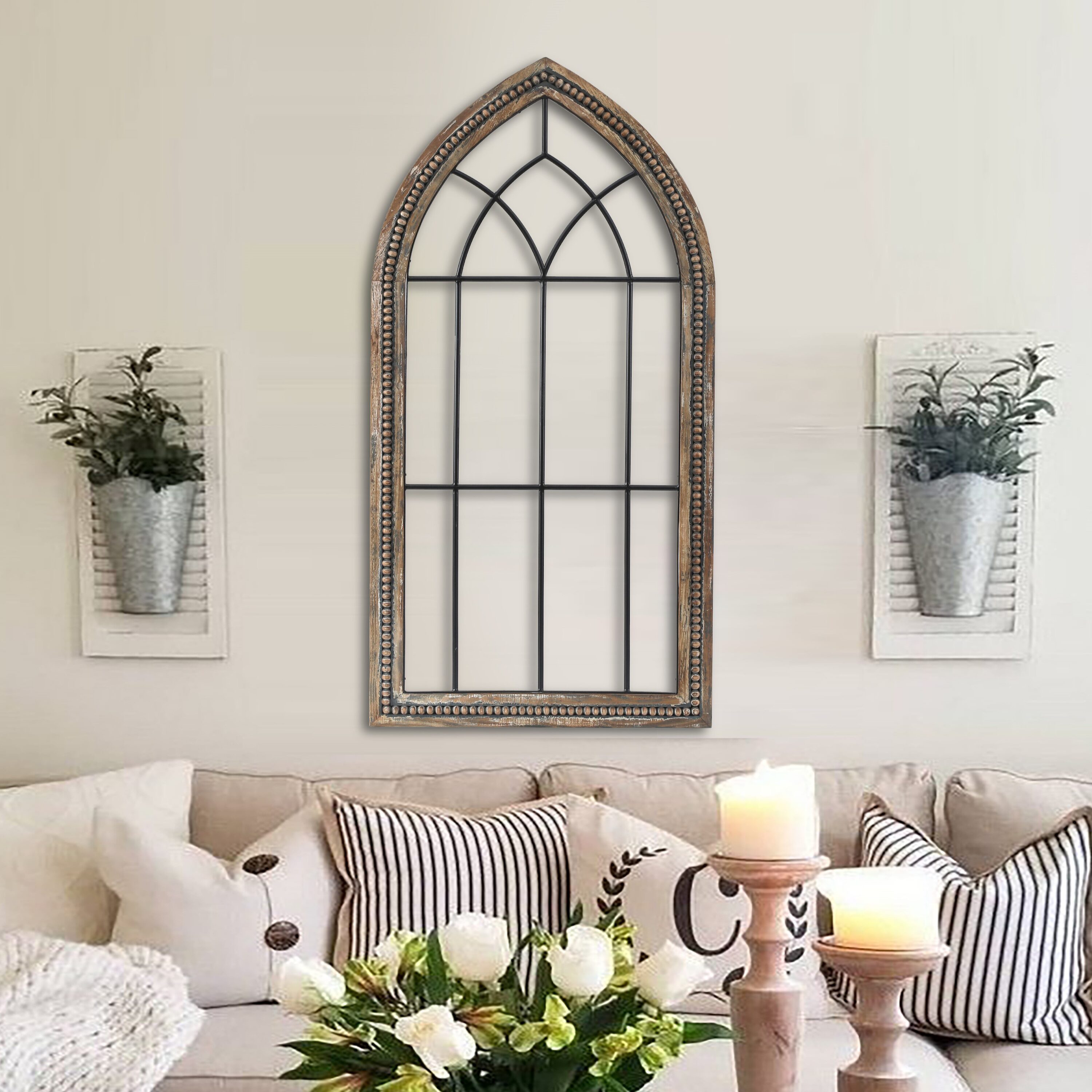 Rustic Brown Wood and Black Metal Cathedral Wall Decor