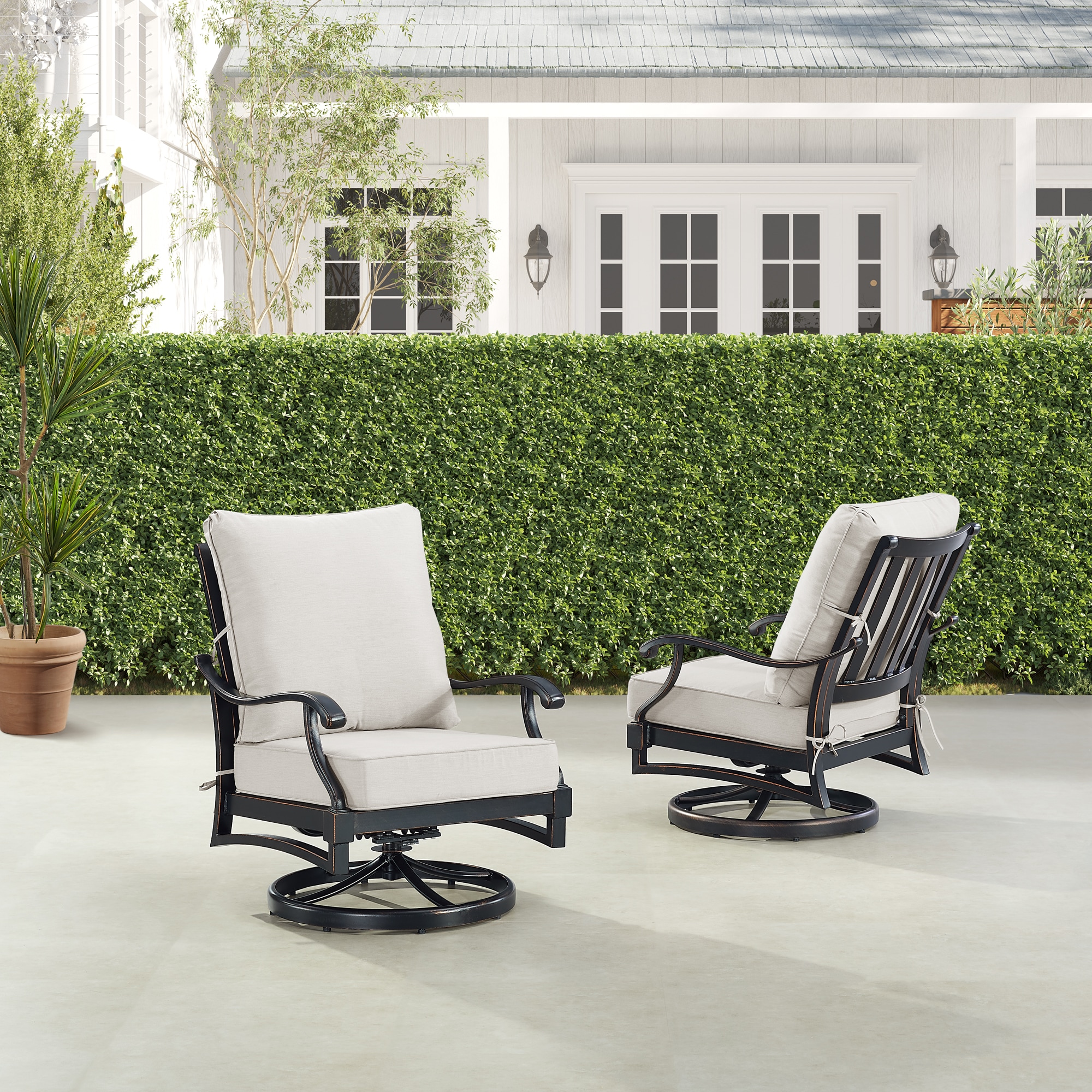 Oakland Living SHAO2CHLGCUA Deep Seating Patio Club Chairs Set of 2 Black Antique Copper Aluminum Frame Swivel rocker Conversation Chair with Gray Cushioned Seat