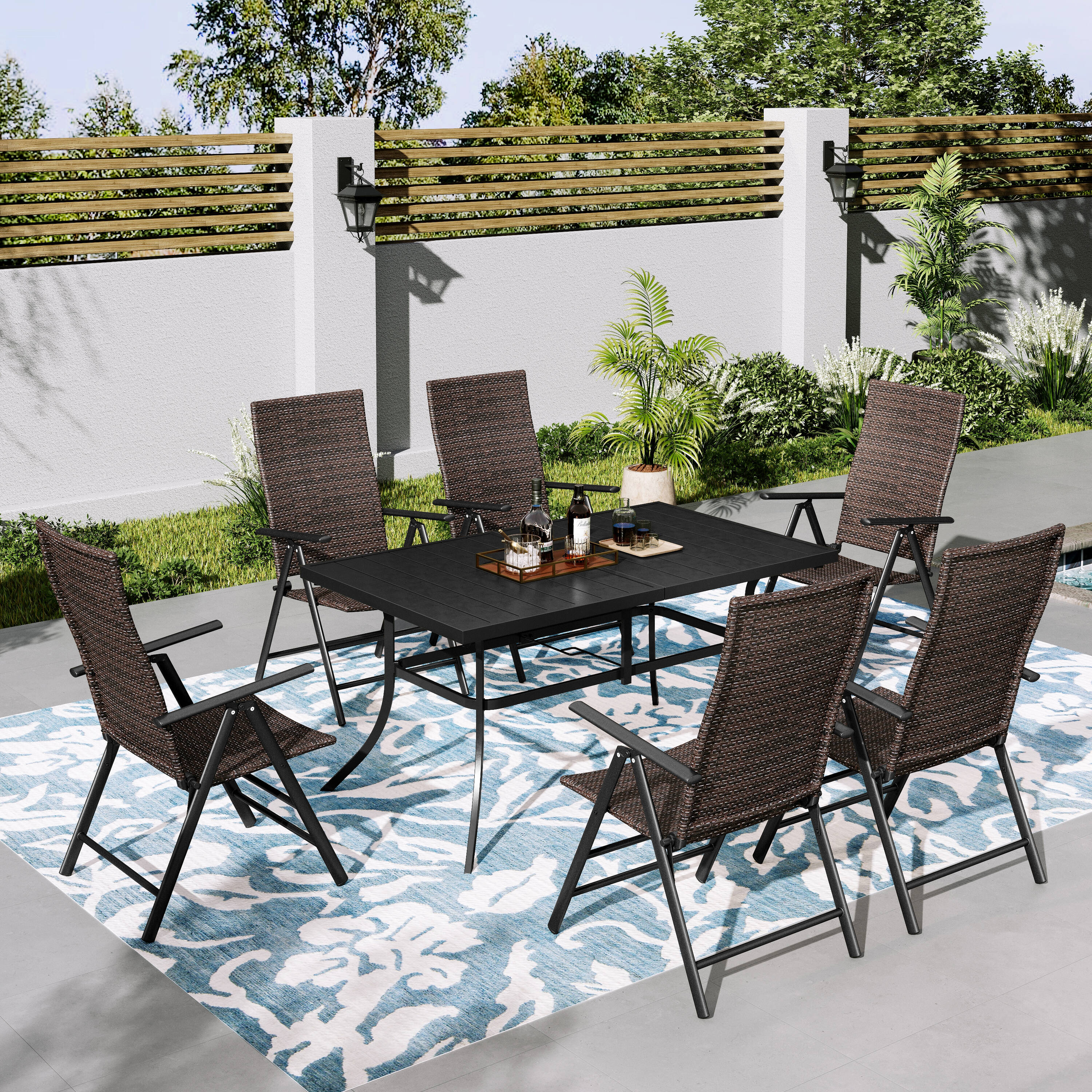 Sunshine Valley 7-Piece Black Patio Dining Set Steel Rectangle