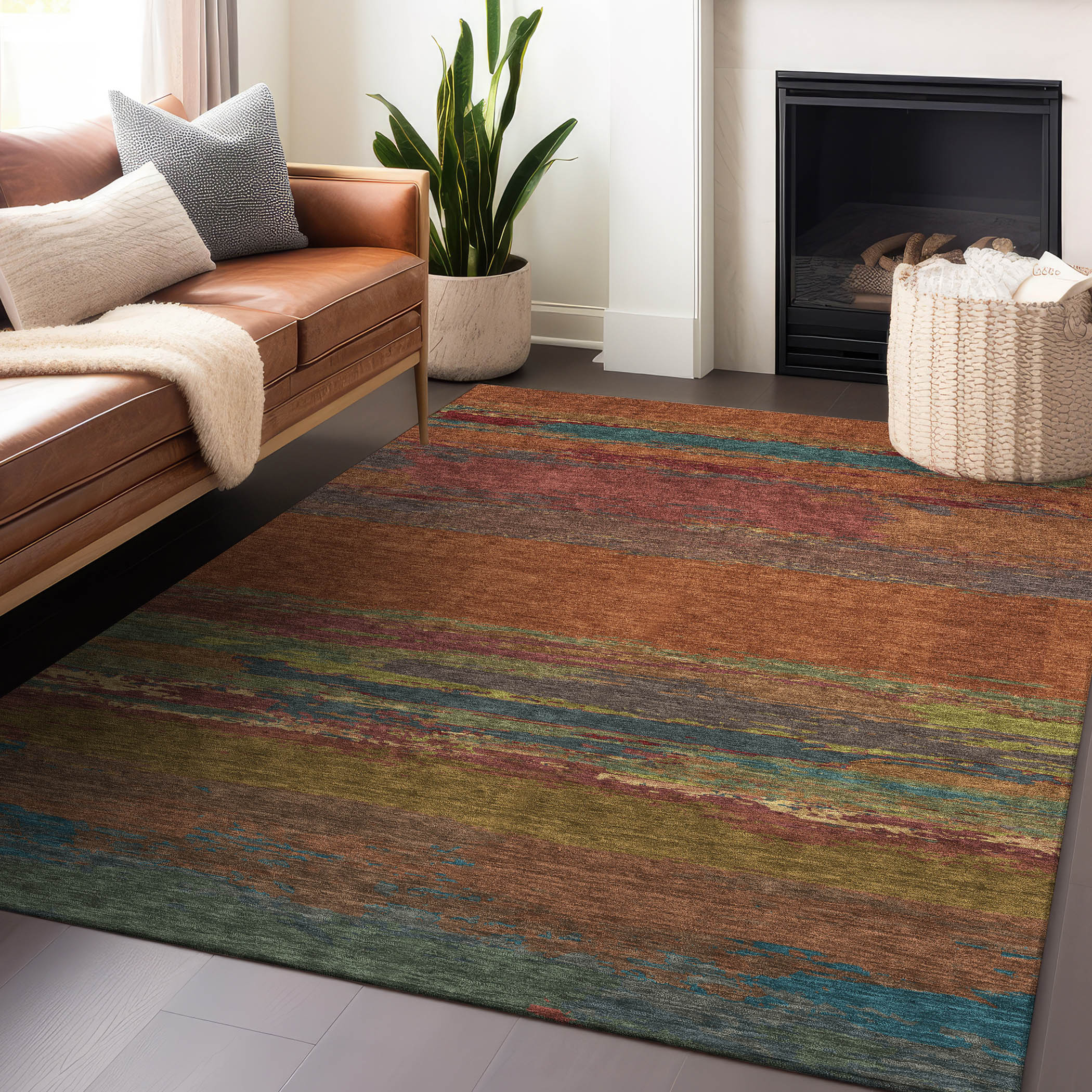 Addison Rugs ACN1286TR5X8 Chantille ACN1286TR 5 x 7 (ft) Polyester Terracotta Rectangular Indoor/Outdoor Geometric Machine washable Area rug
