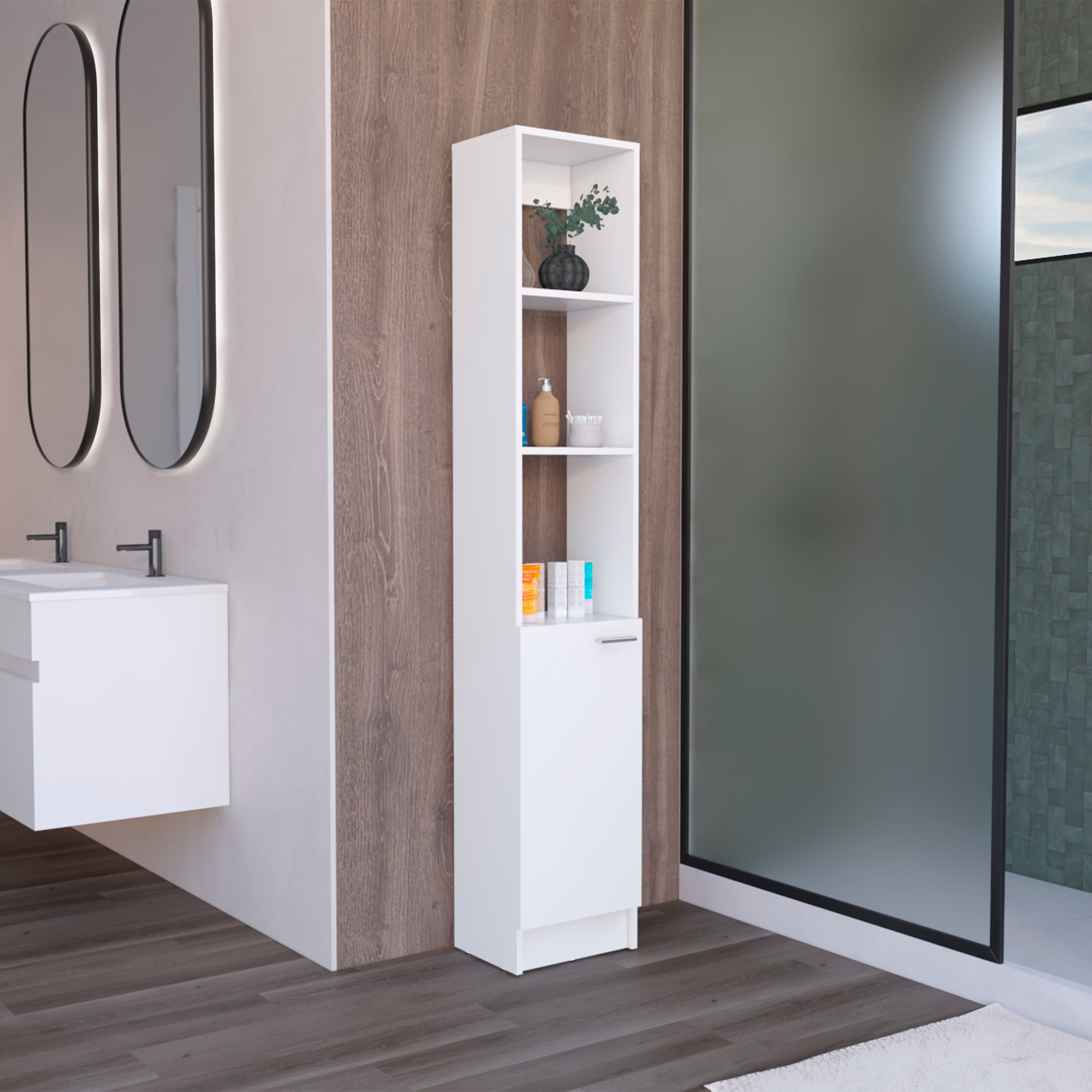 Tinyhomie Parks Linen Bathroom Storage Cabinet with one Doors Tall Bathroom Cabinet with 6 Shelves for Bathroom Living Room Kitchen