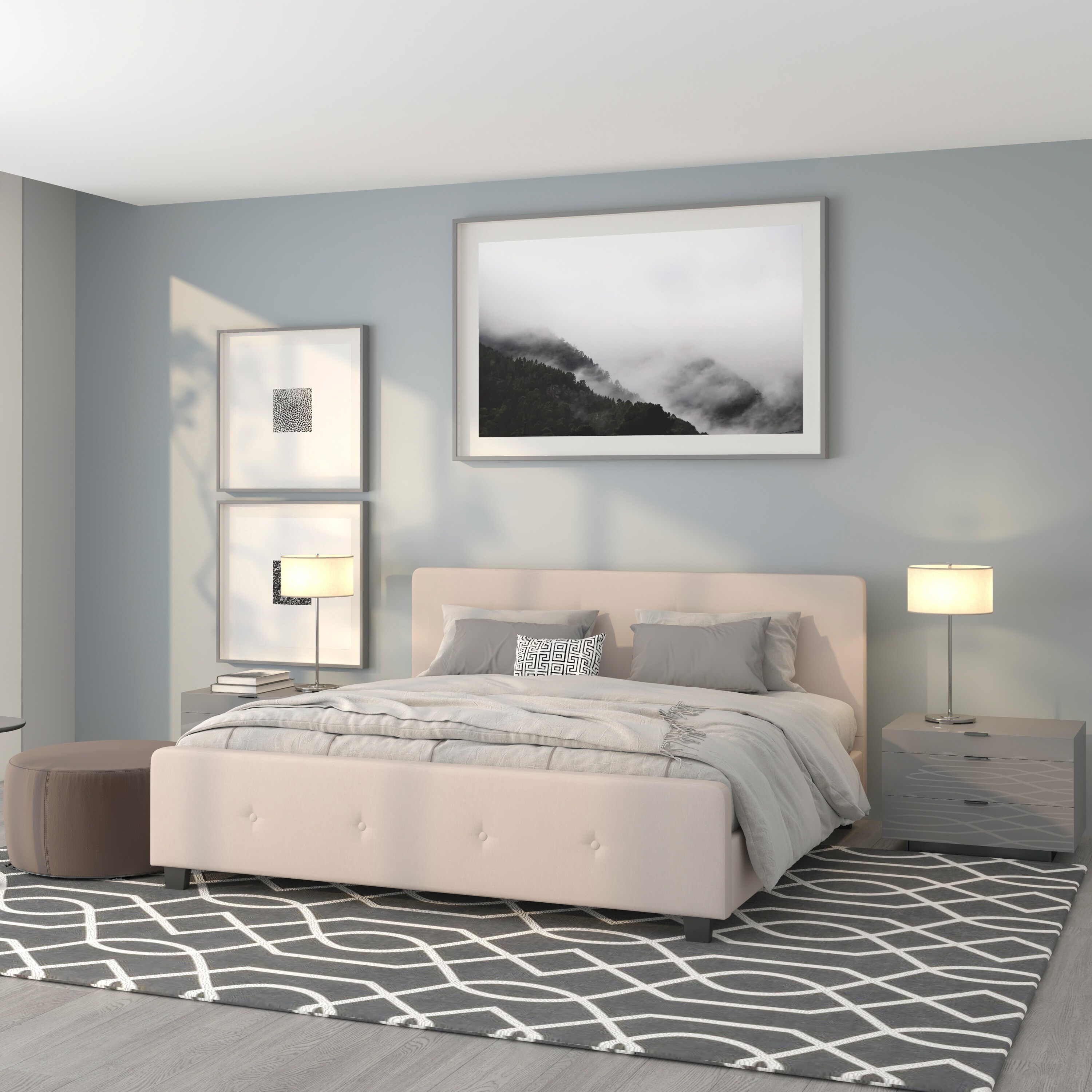 Flash Furniture 889142255024 Tribeca Beige King Upholstered Platform Bed