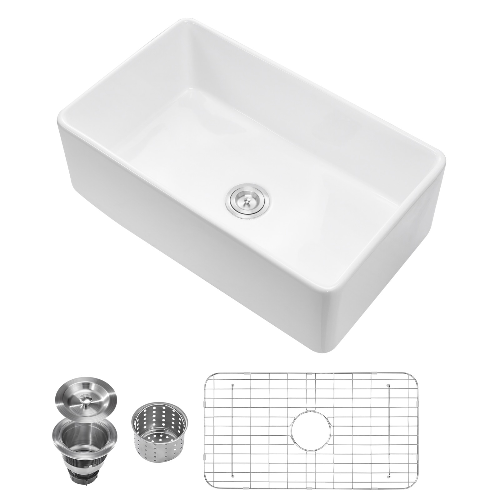 GIVIMO 33.5-in x 20-in Fireclay Farmhouse Apron-Front Single-Bowl Undermount Kitchen Sink White #LW047GIVSS782