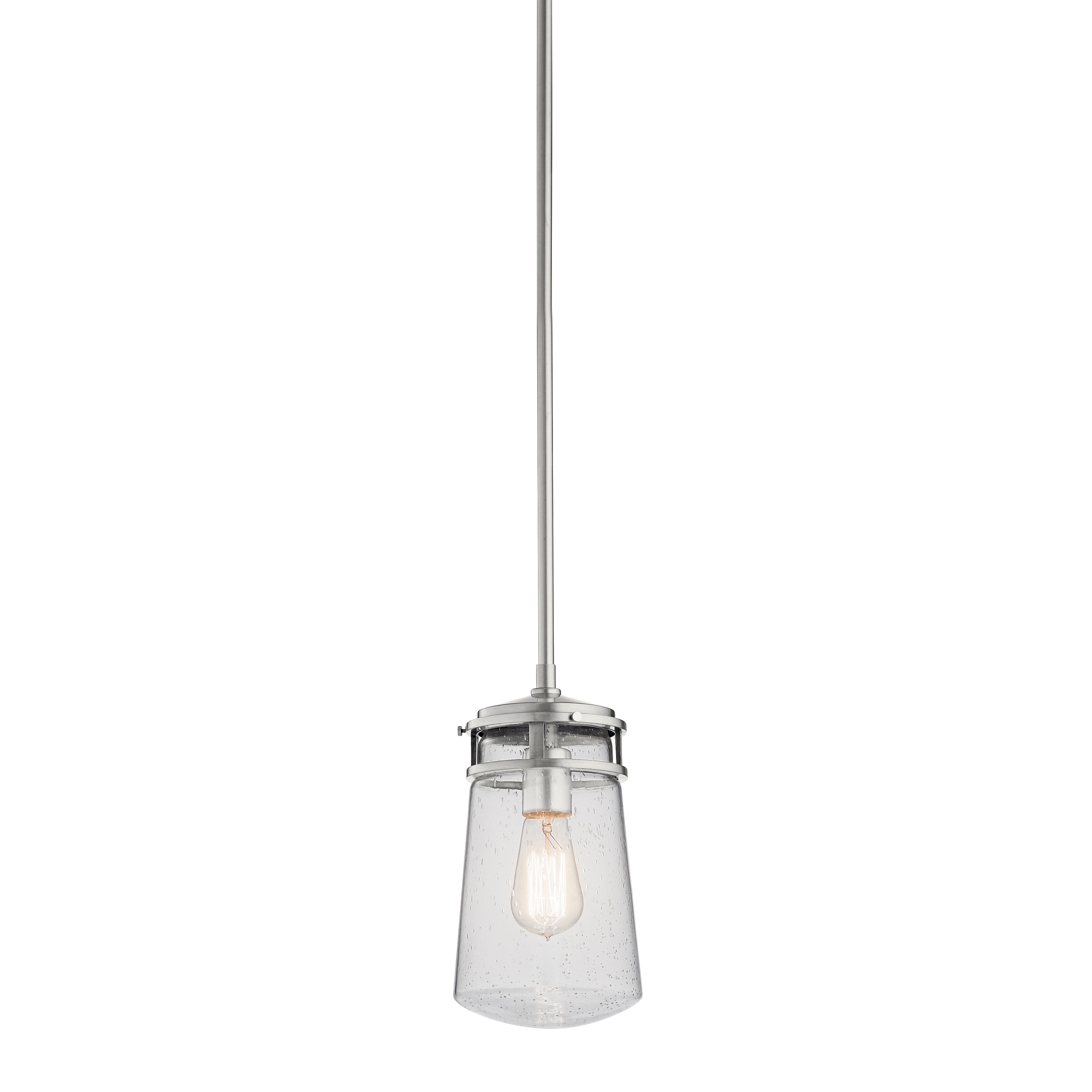 Kichler 49447BA Lyndon 1 -Light Brushed Aluminum Farmhouse Seeded glass Jar Small Indoor/Outdoor Hanging Pendant light