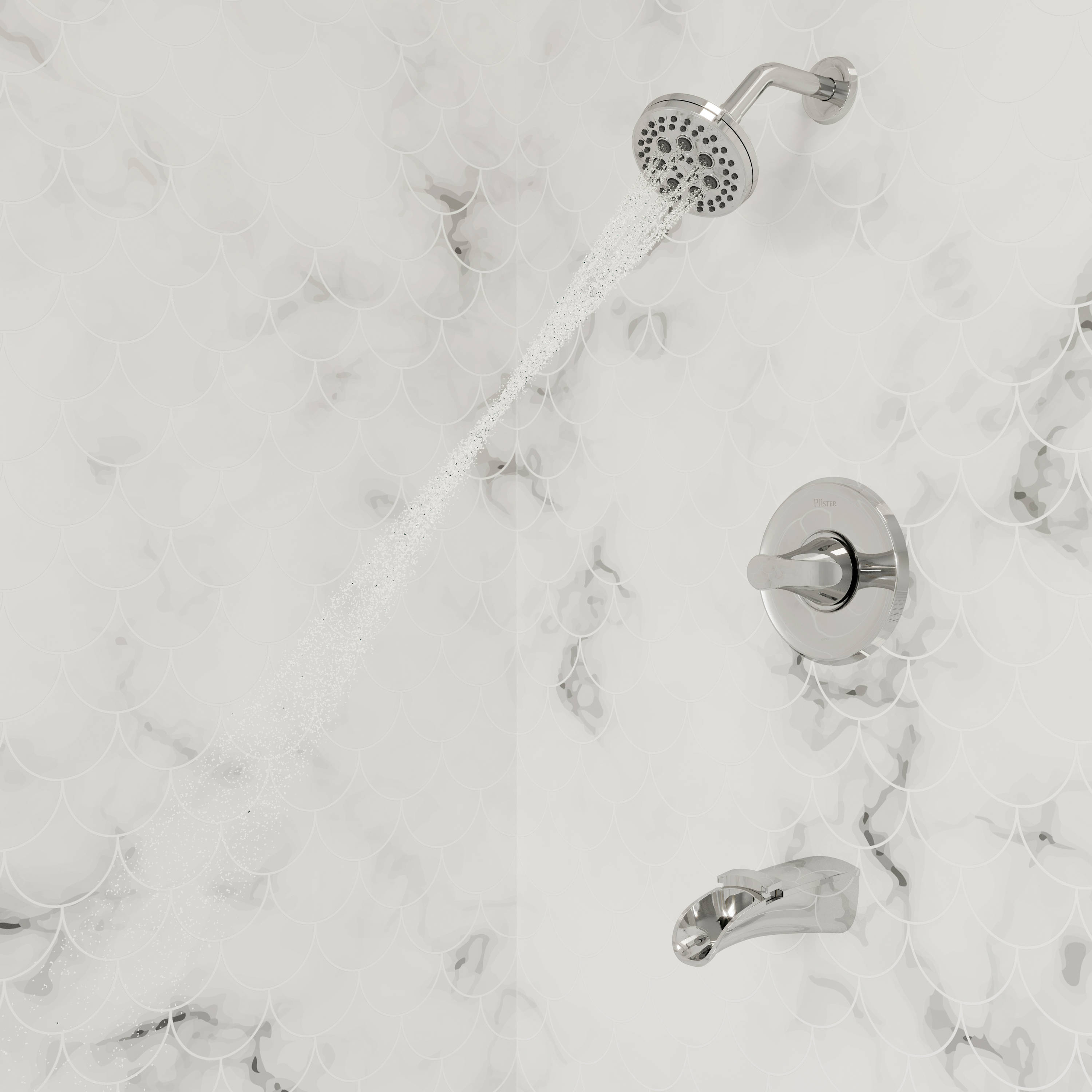 Polished Chrome Wall Mounted Tub and Shower Faucet with Pulse Rain Jet