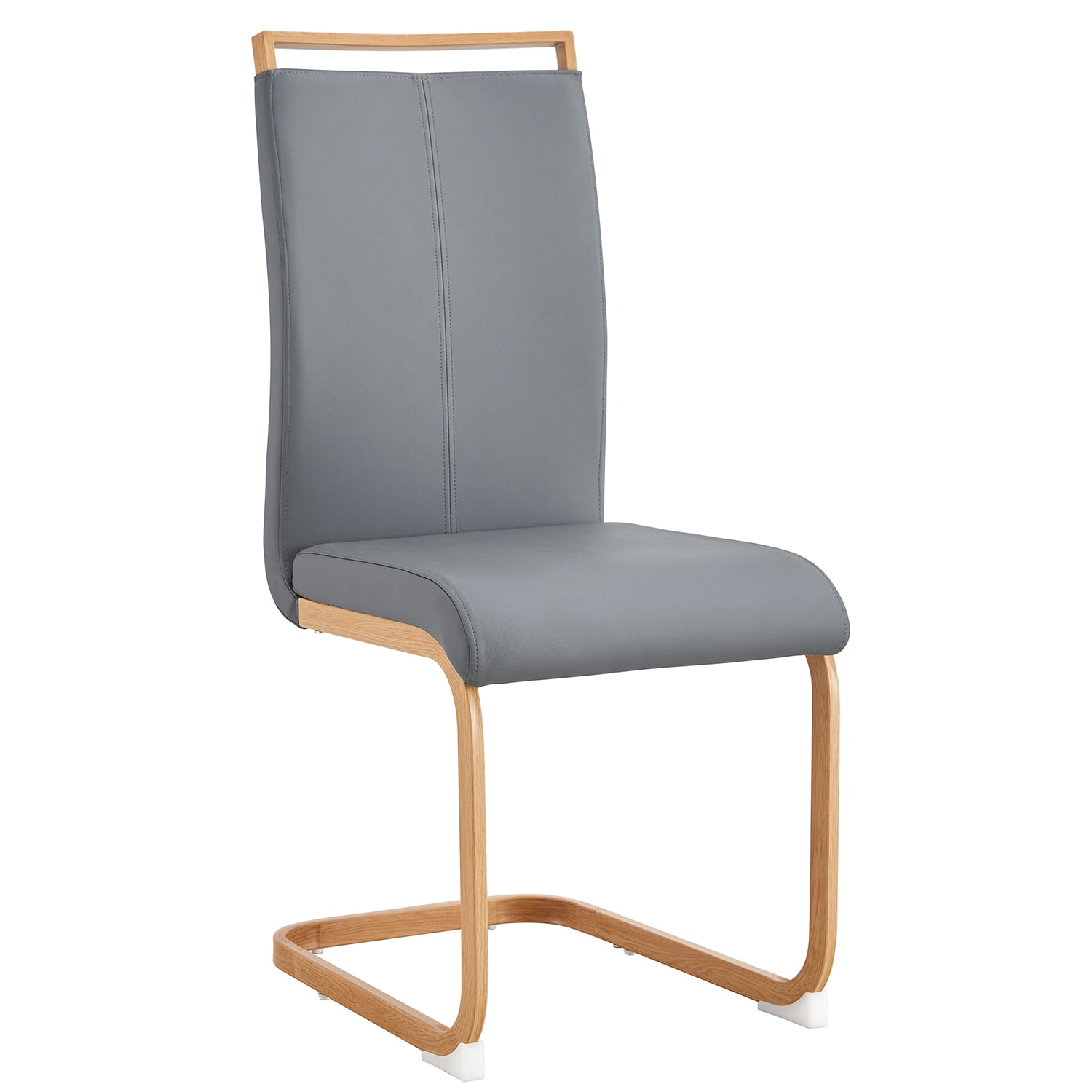 SINOFURN SYA370043GY Set of 4 Casual Faux Leather Upholstered Dining Side Chair (Metal Frame)