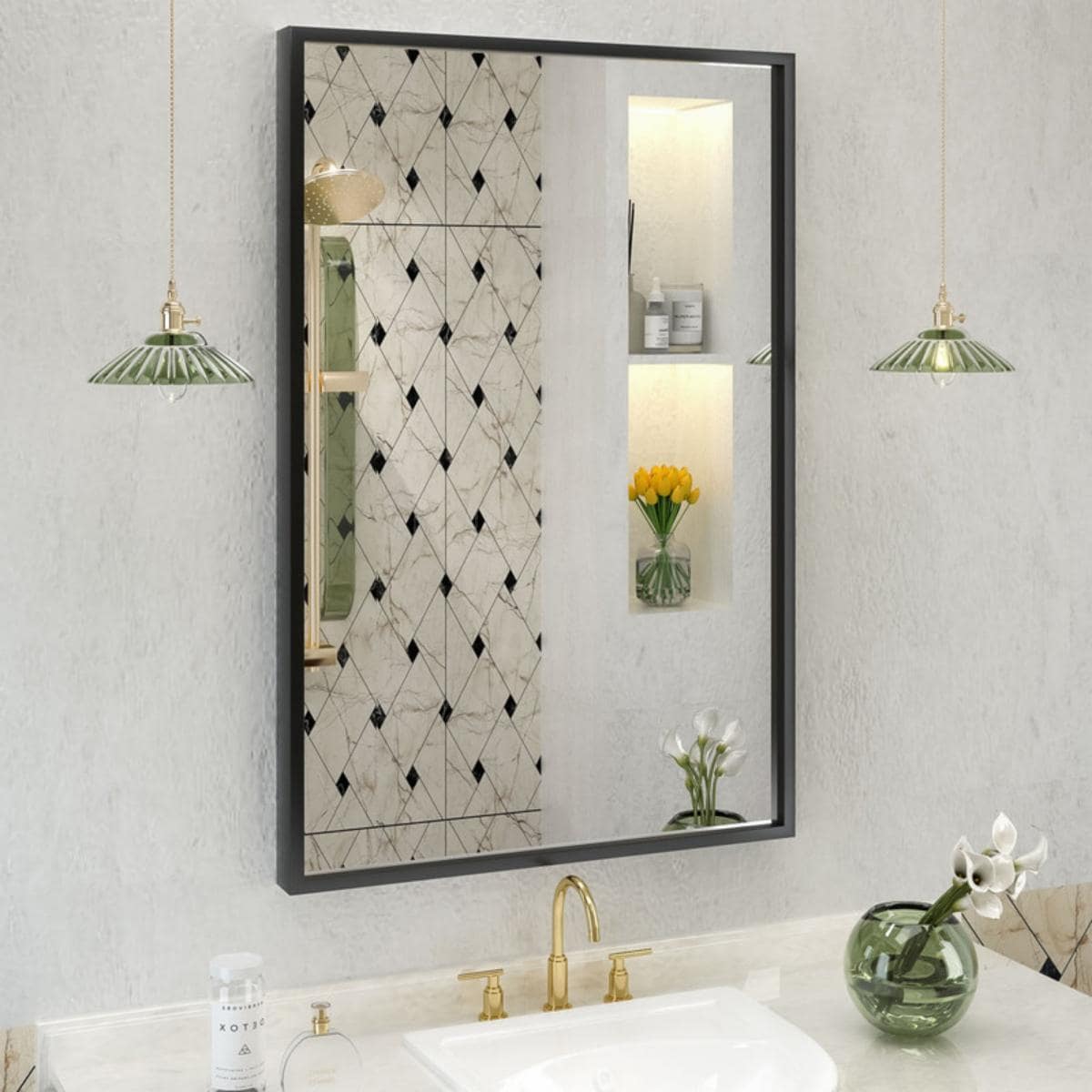 LOAAO 24-in W x 36-in H Framed Rectangle Bathroom Vanity Mirror (Black)