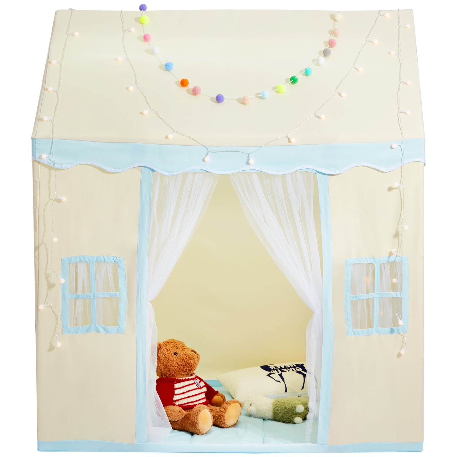 Tinyhomie Kids Play Tent Kids Tent for Kids 1 5 Years Old Toddler Tent with Mat and Tent Lamp Tent for Kids with Windows for Indoor and Outdoor Play House Castle Tent for Boys and Girls Beige