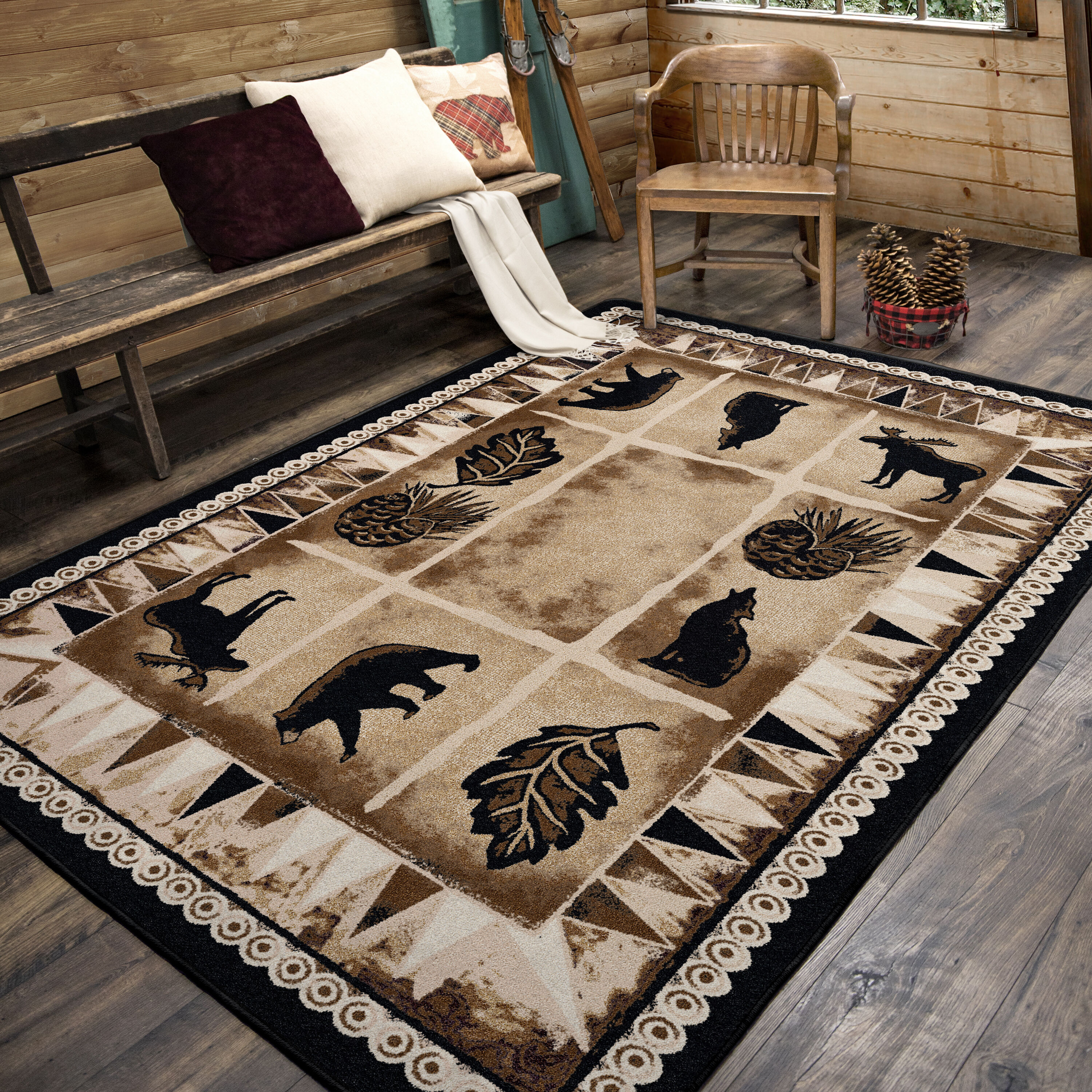 allen + roth Woodland 4 x 6 Brown Indoor Geometric Lodge Area Rug in the  Rugs department at