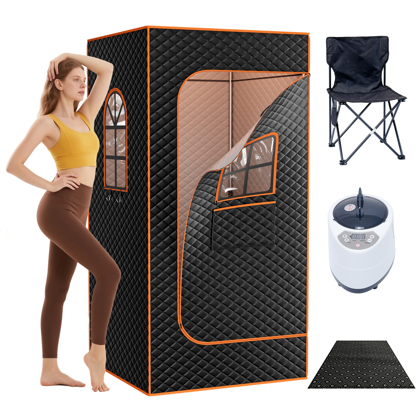 DOCRED  Portable Steam Sauna Box with Steamer and Folding Chair