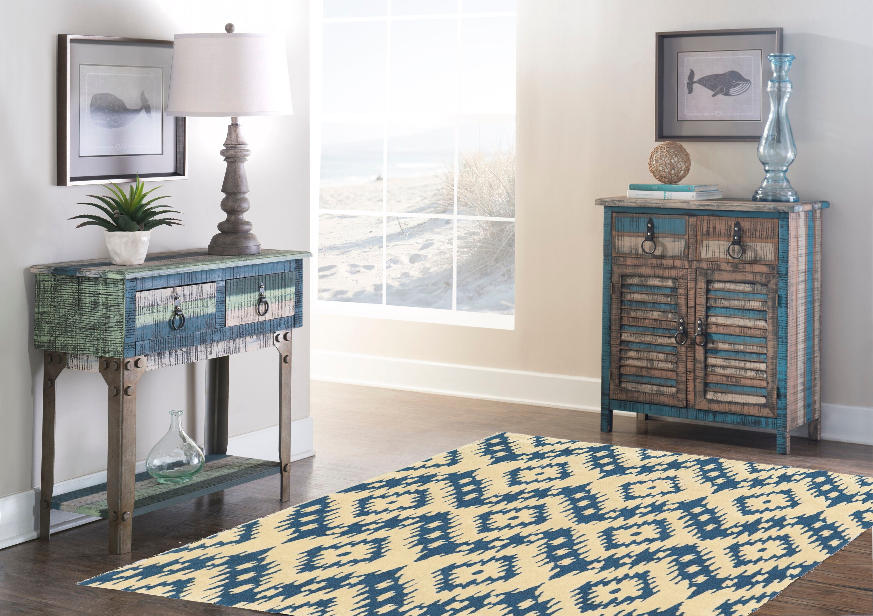 Linon RUG-TAF0257 Trio 5 X 7 (ft) Blue Indoor Geometric Bohemian/Eclectic Area Rug